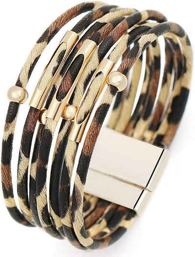 Alster Herz Wickelarmband mehrschichtiges Armband, Leopardenmuster, Magnetschnalle, J0556 (2-tlg), angenehm zu tragen, edle Optik