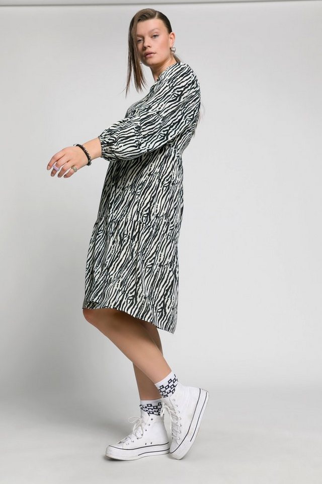 Studio Untold Jerseykleid Zebra-Kleid A-Line Carree-Ausschnitt Langarm