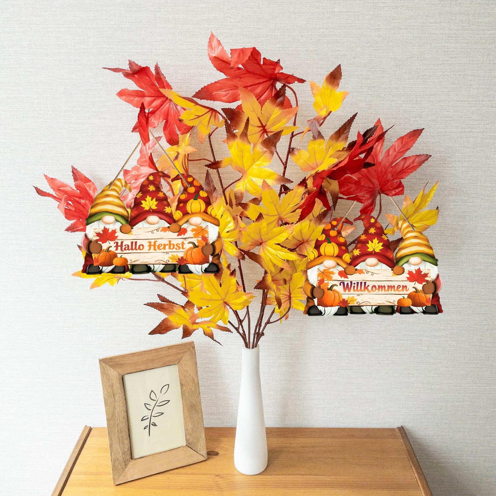 FOUORTUNATE-BEE Hängedekoration Herbstdeko zum Aufhängen, Hallo Herbst Holz Dekohänger (Tür Bunte Bemalt Fensterhänger, Willkommen Herbst Deko Innen und Draußen – Bild 5 von 5