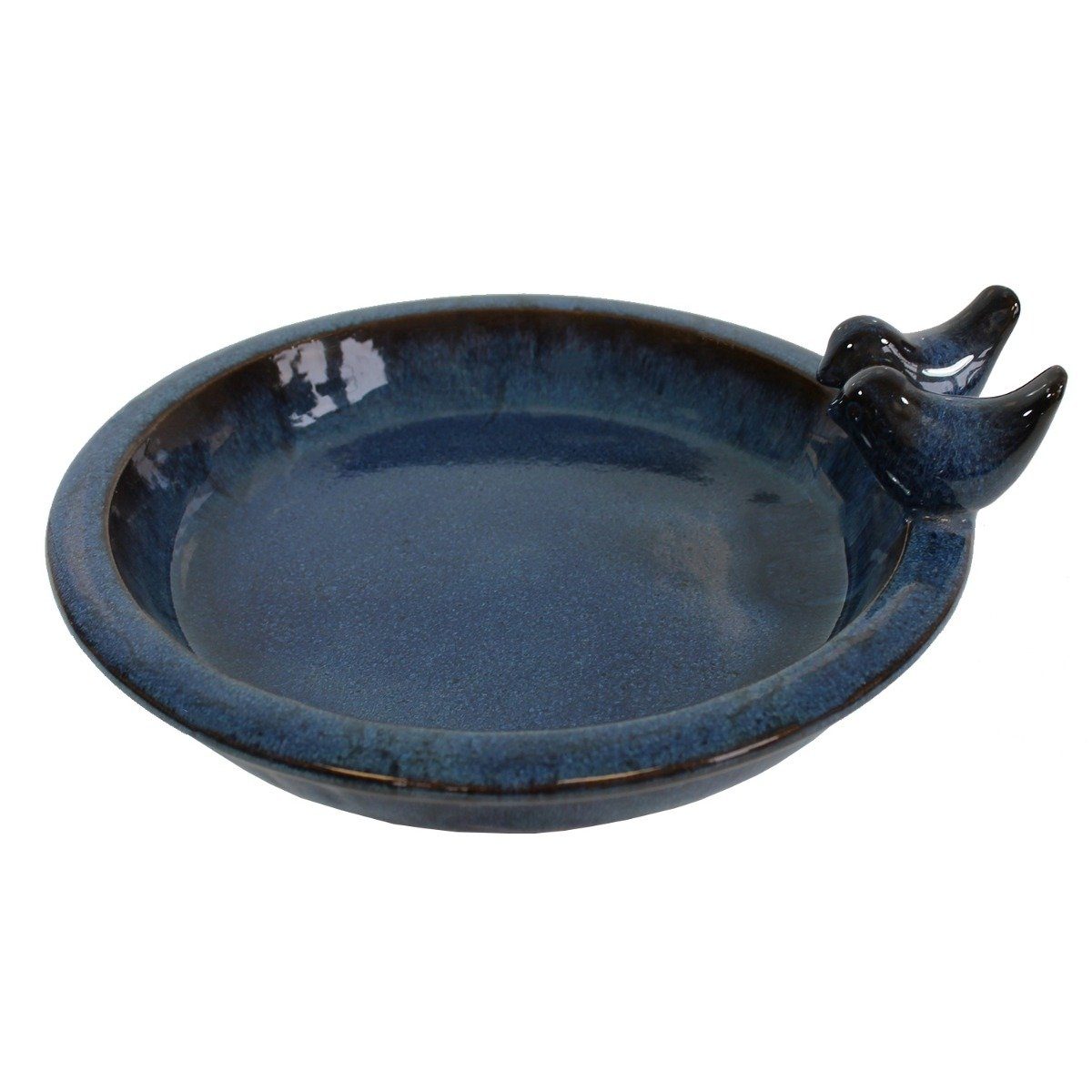 colourliving Vogeltränke für den Garten "Noble" mit 2 Deko-Vögel, 30 cm antik-blau Keramik, handbemalt, jede ein Unikat, leicht zu reinigen