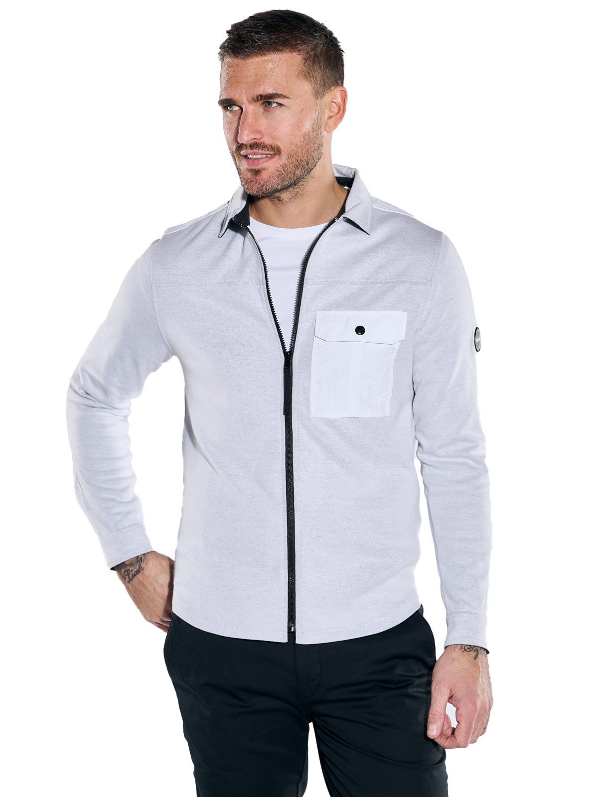Kapuzensweatjacke emilio adani Herren Overshirt mit Zipper, Silbergrau