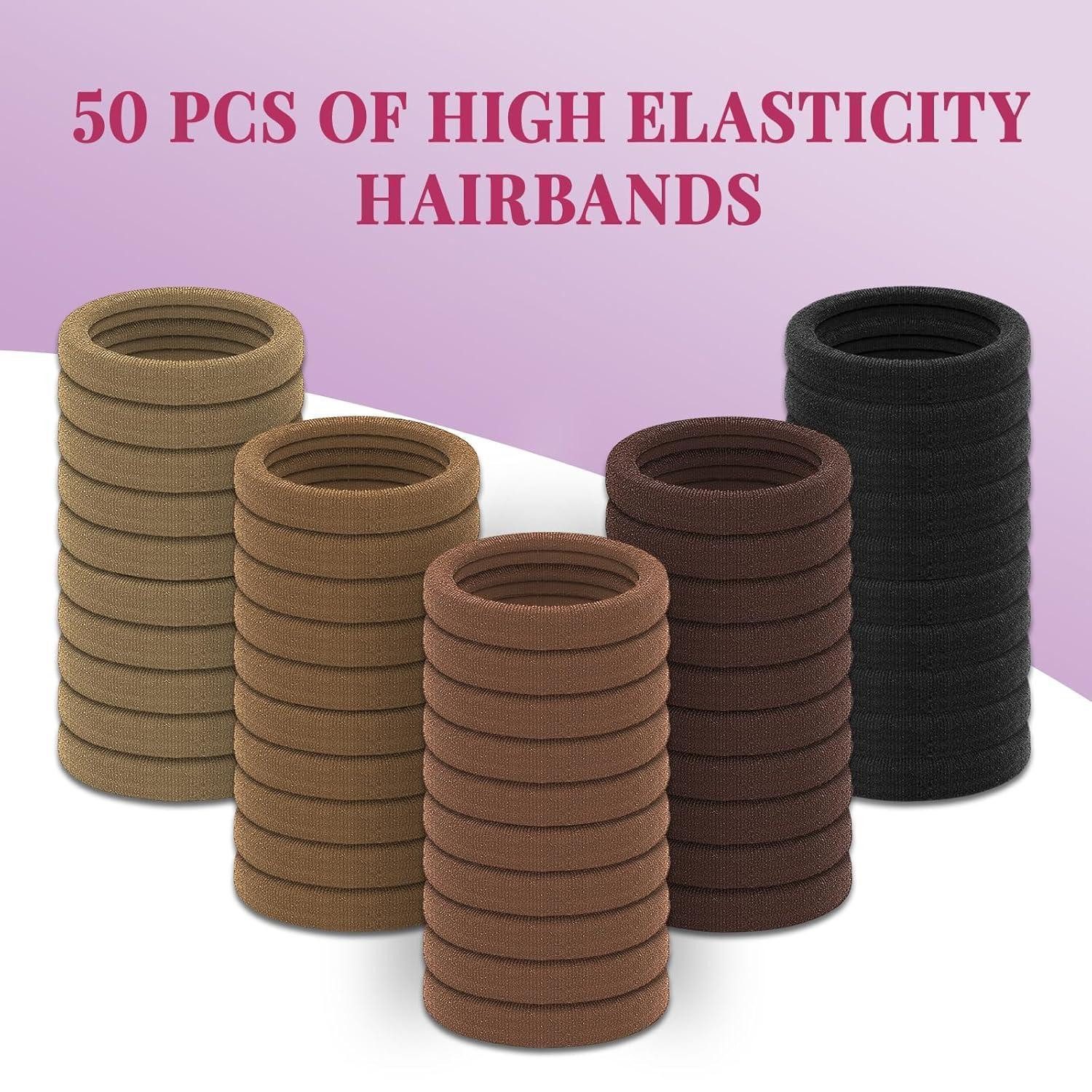 LuxusKollektion Haargummi 50er Pack Schwarze Haargummis in 5 Farben - Elastische Zopfgummis