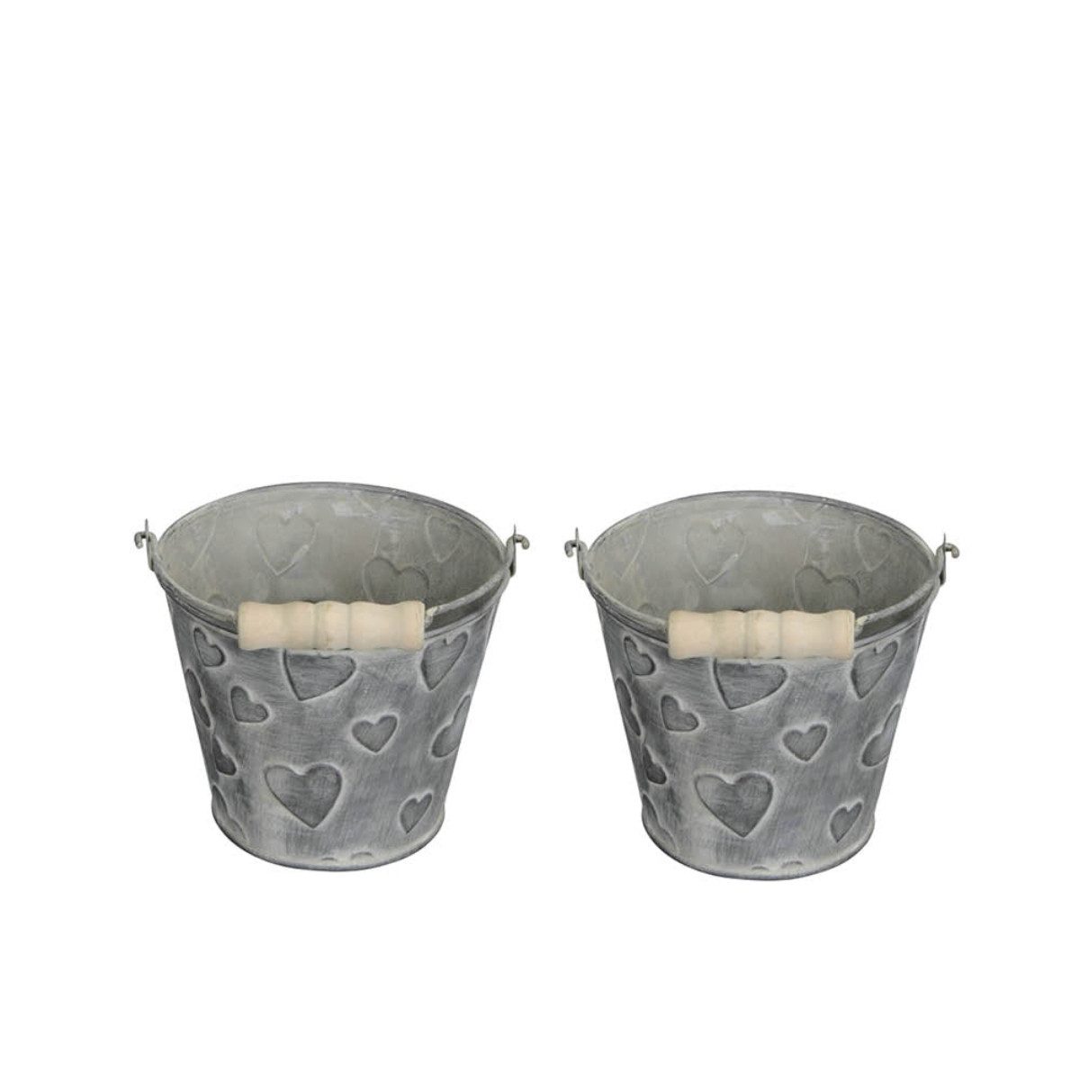 finehomegarden Blumentopf 2x Metall Topf Herz Eimer mit Henkel Ø12cm H10,5cm Valentinstag (Set, 2 St., 2tlg), Blumentoof Übertopf