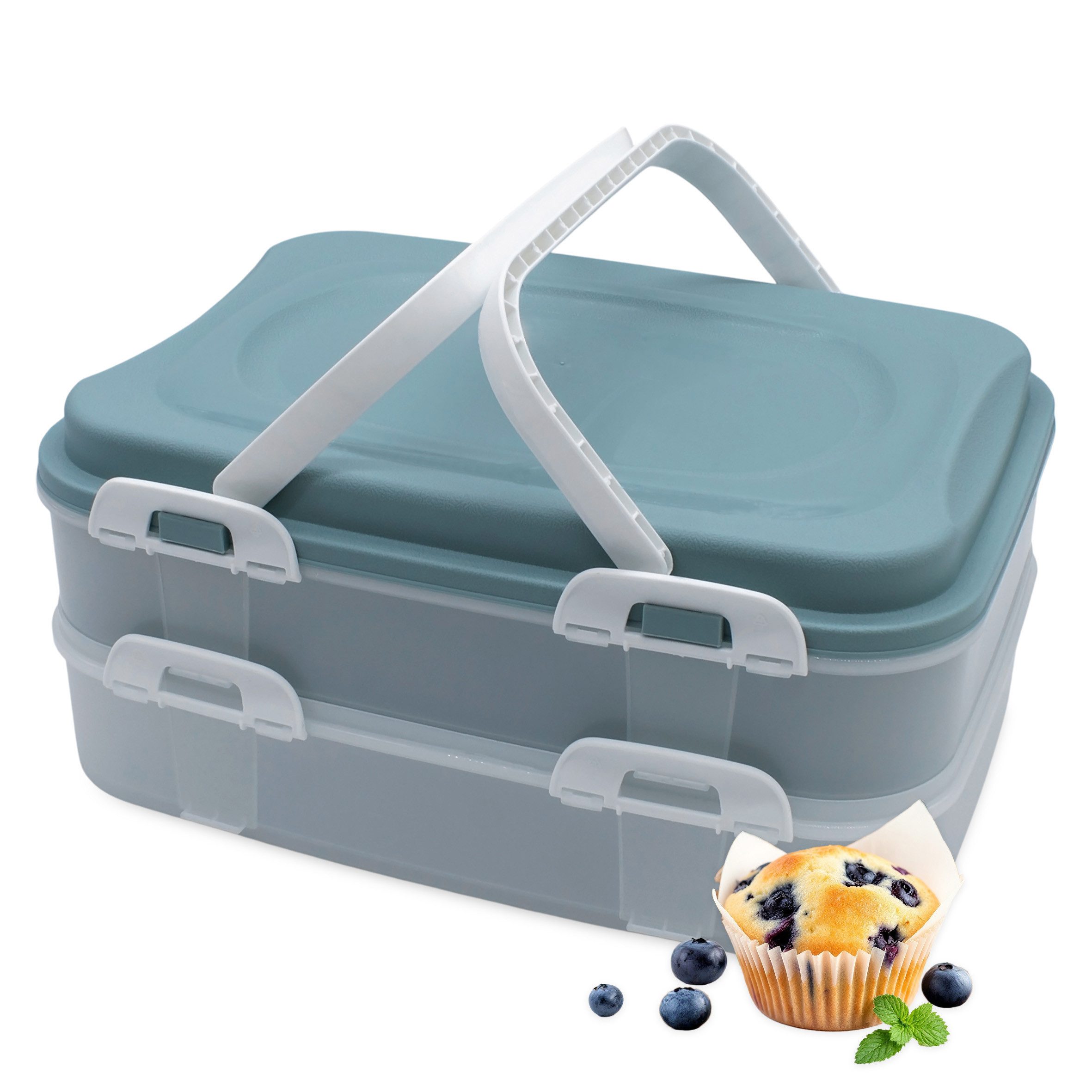 Spetebo Kuchentransportbox Partycontainer 2 Etagen und Hebeeinsatz wiederverwendbar - 40 x 30 cm, Kunststoff, (Anzahl, 4-tlg., 1), wiederverwendbar, Klickverschluss, Lebensmittelecht