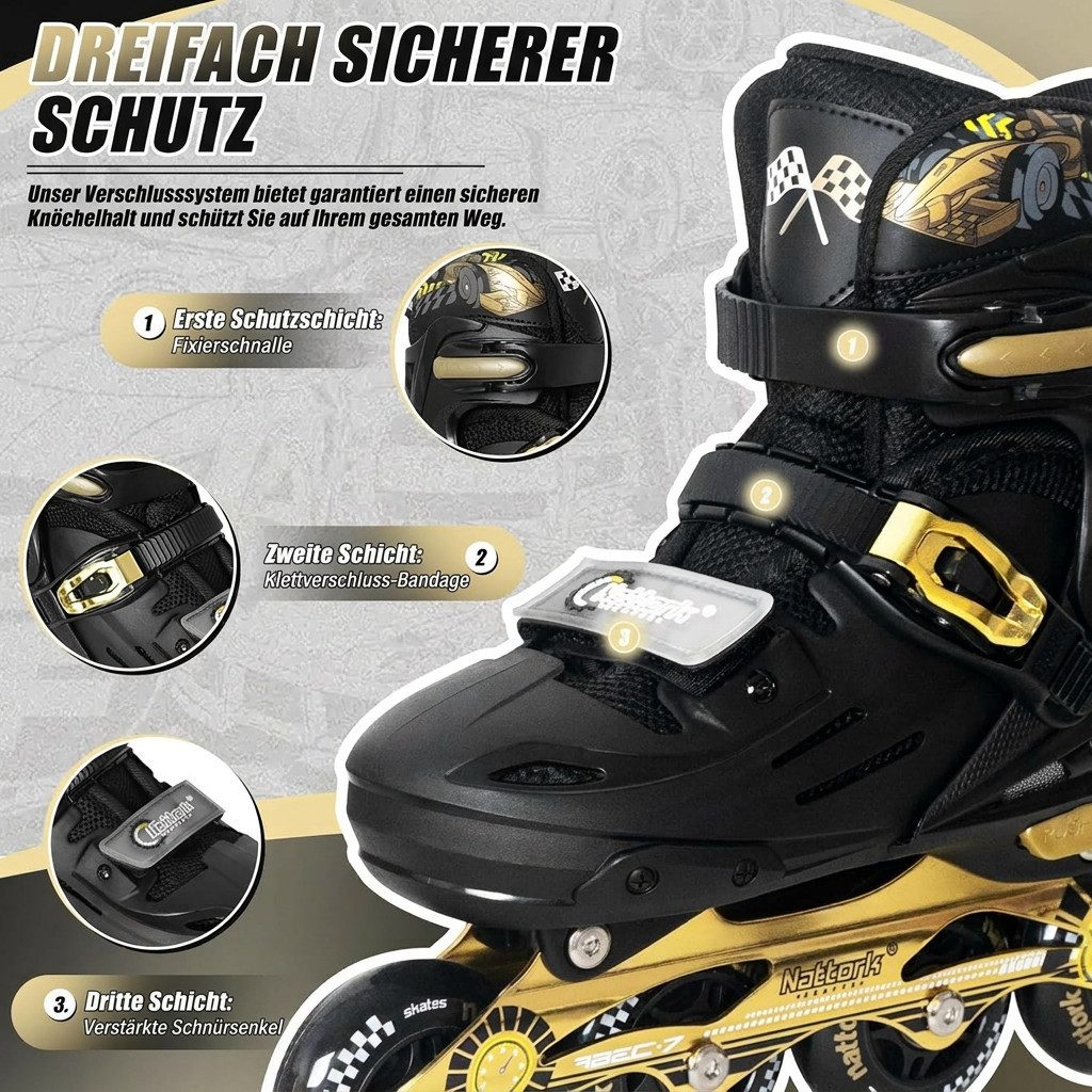 Nattork Inlineskates für Kinder und Erwachsene, 4 Größen verstellbare Inliner, mit Renndesign für Damen & Herren, (Größe M: 32-36 EU / 205-230 mm)