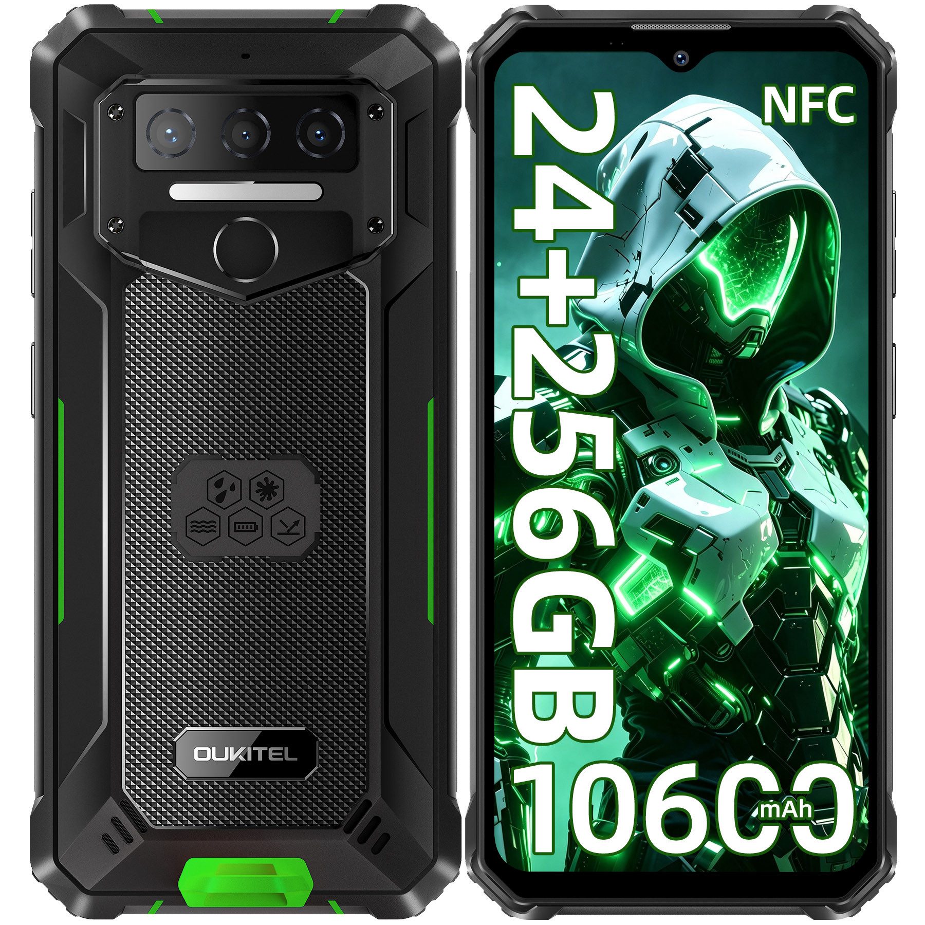 OUKITEL WP23 Plus 4G Outdoor Smartphone (16,56 cm/6.52 Zoll, 256 GB Speicherplatz, 13 MP Kamera, 10600mAh, 6,52'' Display, IP68/IP69K, Dual SIM 4G, NFC, GPS)