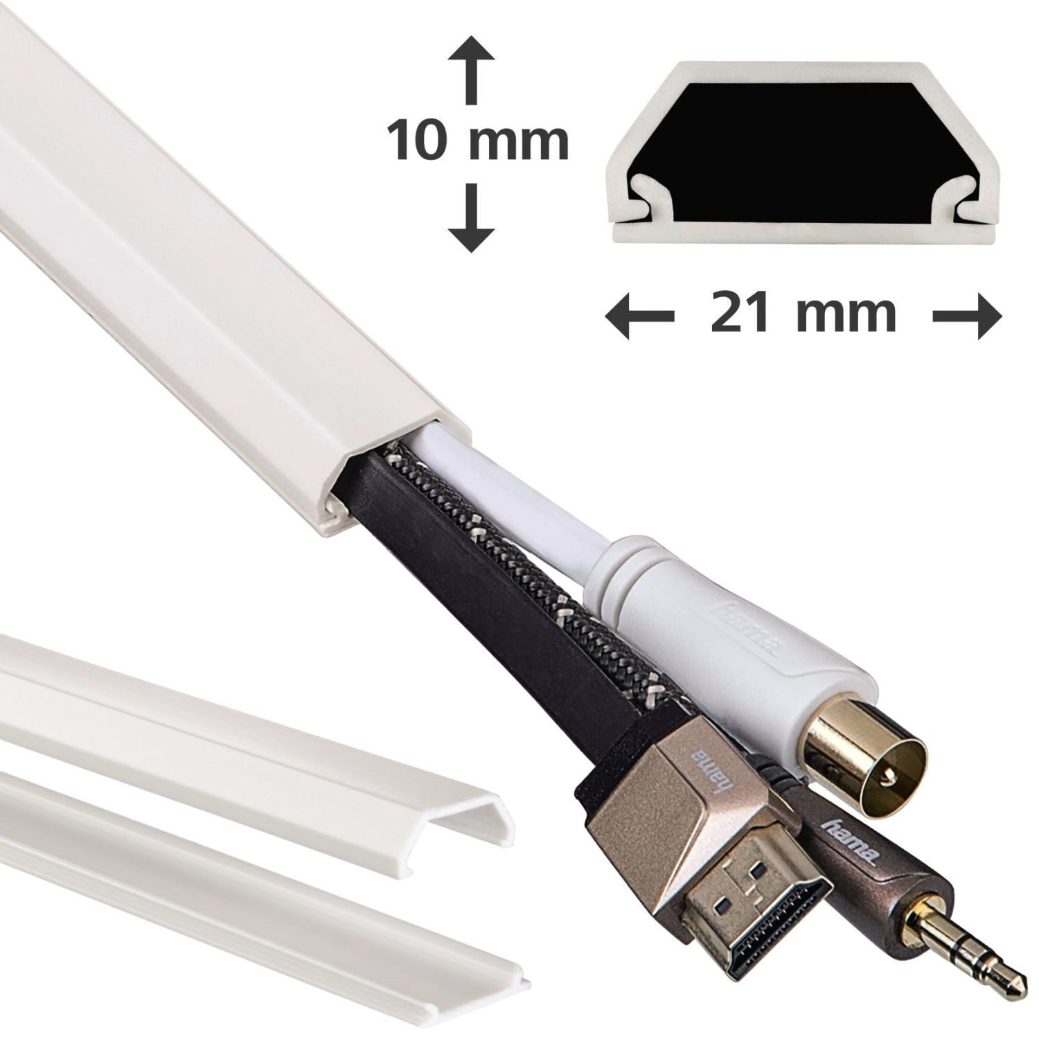 Hama Hama PVC 3m Kabelleiste Leitungskanal Weiß Computer-Kabel, Kein, (300 cm), Kabelkanal eckig Sockel Wand Boden Aufputz TV Beamer PC Audio HiFi