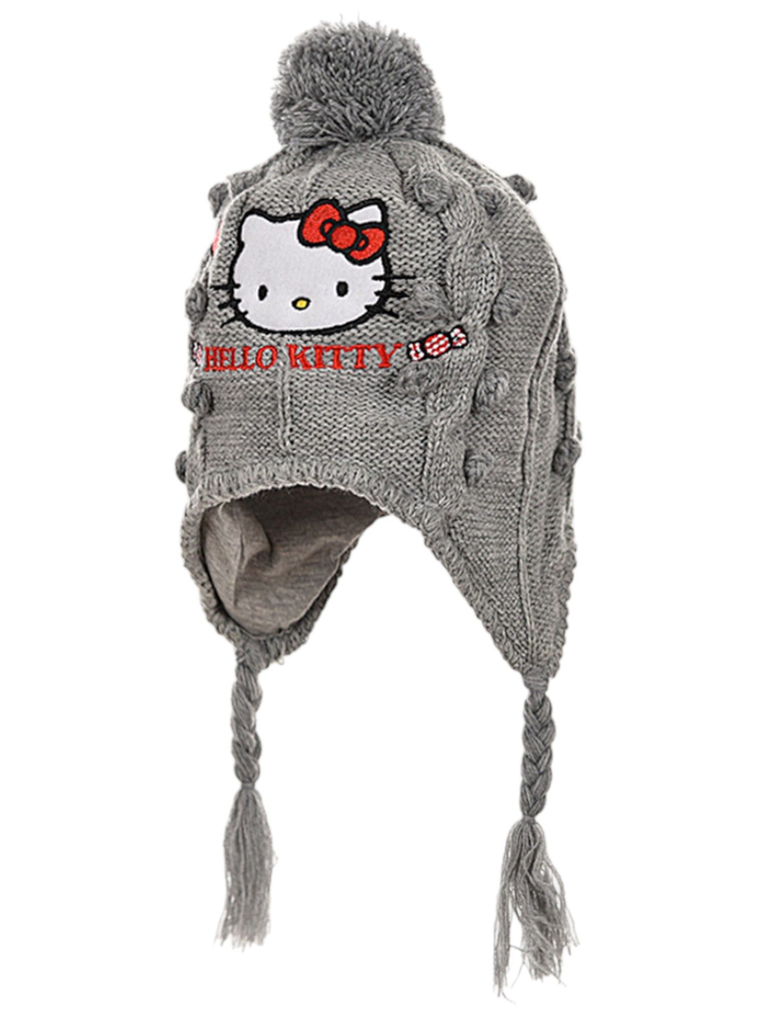 Hello Kitty Strickmütze Babymütze mit Zöpfen & Jersey Futter Gr. 48-50 cm
