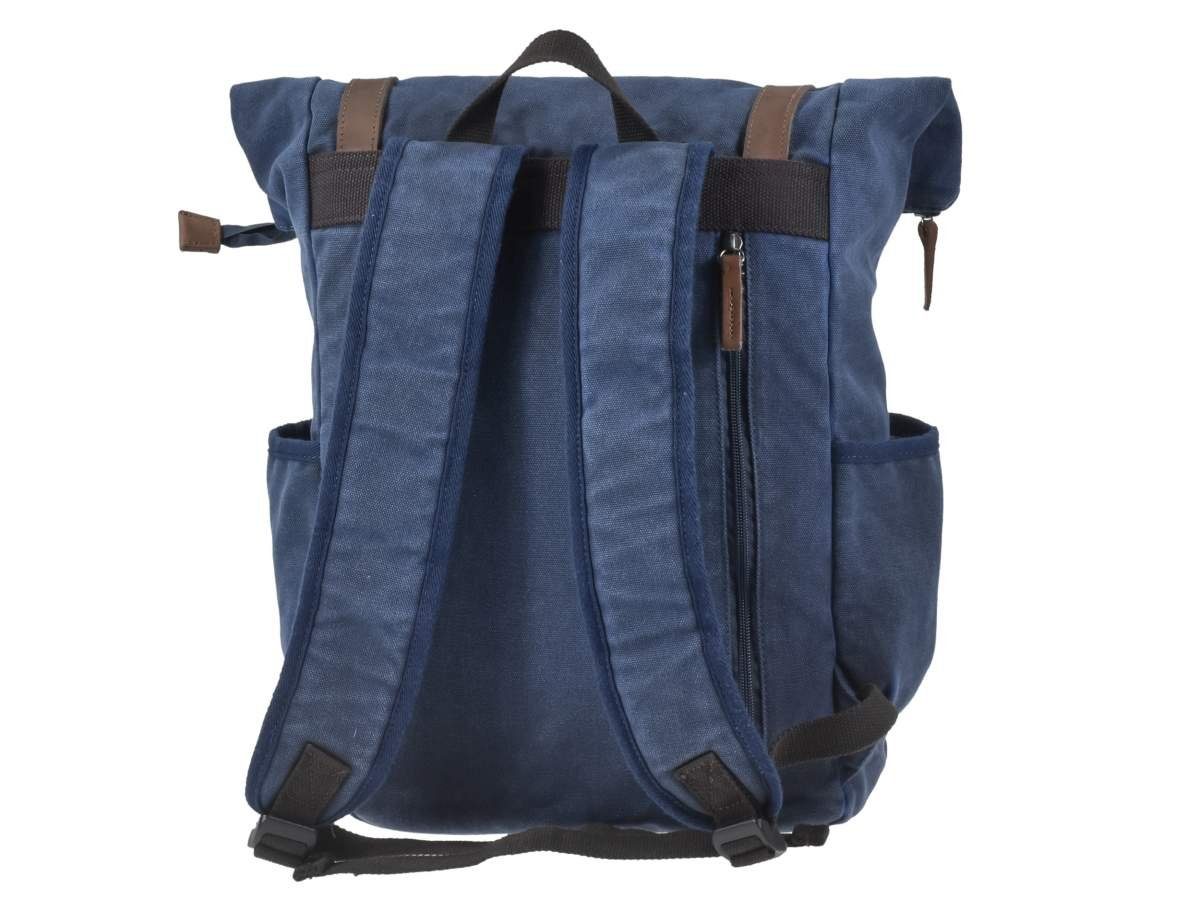 Greenburry Tagesrucksack Aviator Blue Edition, Canvas mit Lederbesatz, Kurierrucksack 37x41cm, Fahrradrucksack