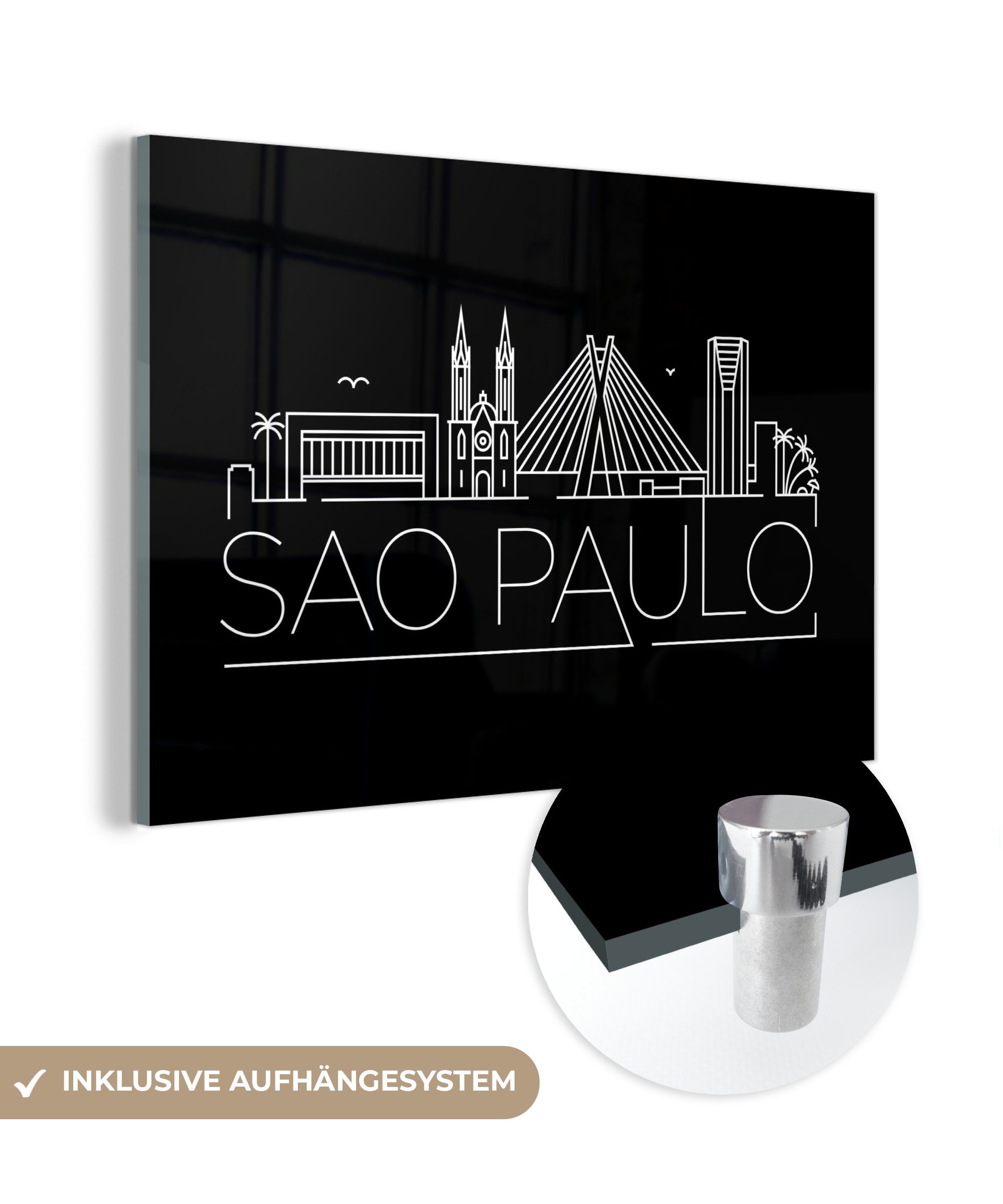 MuchoWow Acrylglasbild Stadtbild "Sao Paulo" auf schwarzem Hintergrund, (1 St), Acrylglasbilder Wohnzimmer & Schlafzimmer