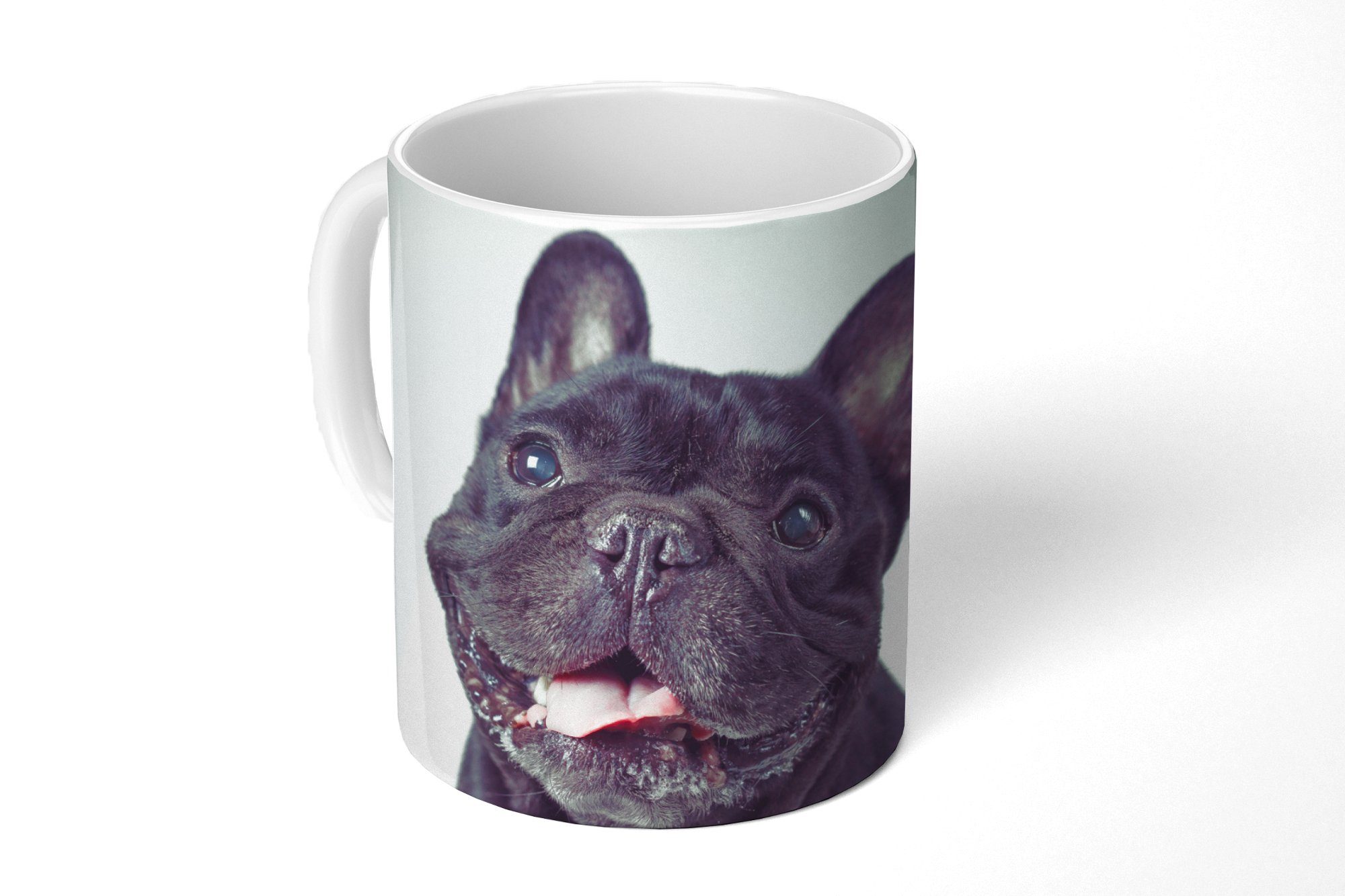 MuchoWow Tasse Französische Bulldogge - Schwarz - Stuhl, Keramik, Kaffeetassen, Teetasse, Becher, Teetasse, Geschenk
