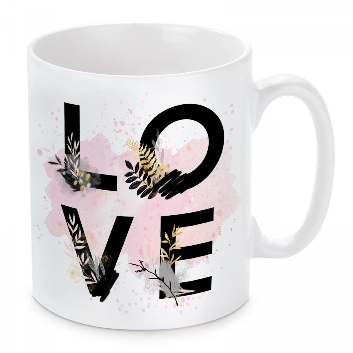 Herzbotschaft Tasse Kaffeebecher mit Motiv LOVE, Keramik, Kaffeetasse spülmaschinenfest und mikrowellengeeignet