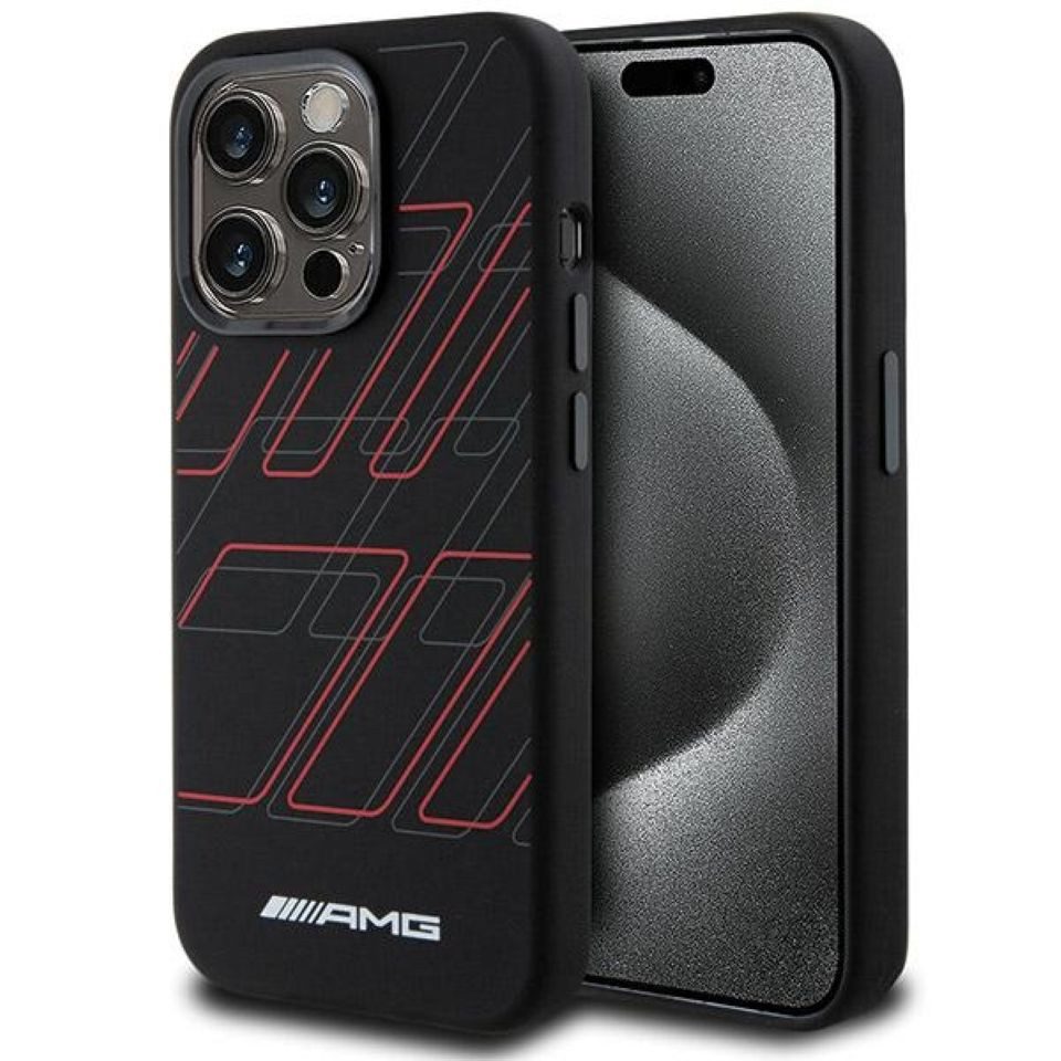 Mercedes Benz AMG Handyhülle Case iPhone 15 Pro Silikon schwarz Logo MagSafe 6,1 Zoll, Kantenschutz
