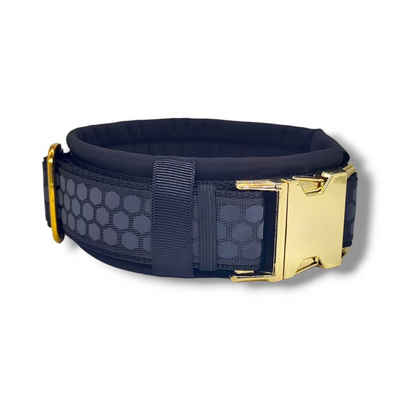 D by E Couture Hunde-Halsband "Black & Gold II", reflektierend, gepolstert, verstellbar, 40mm breit, Handmade