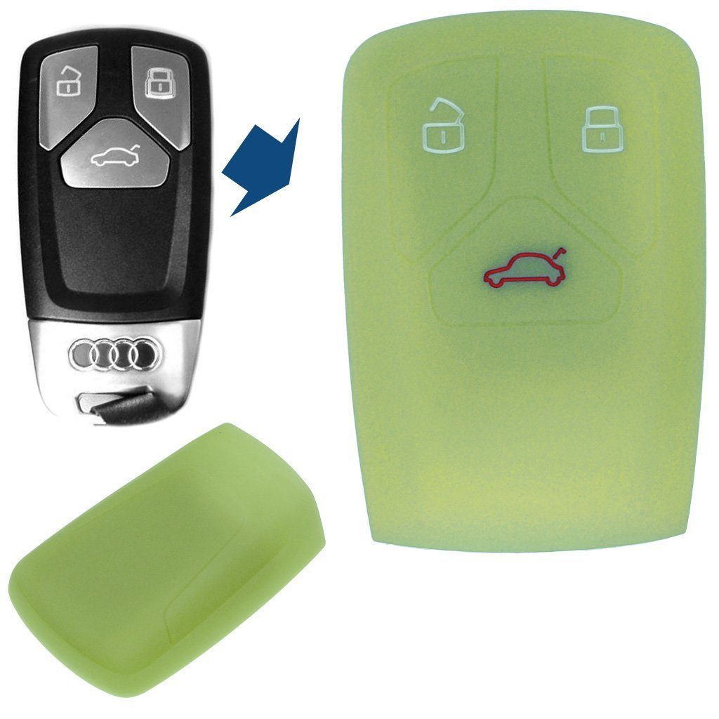 mt-key Schlüsseltasche Autoschlüssel Softcase Silikon Schutzhülle fluoreszierend Grün, für Audi A4 S4 Q7 Q5 TT RS A5 S5 3 Tasten KEYLESS SMARTKEY