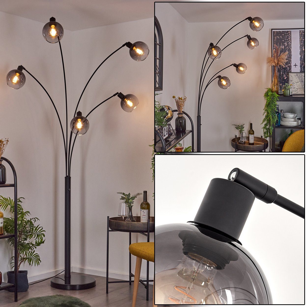 hofstein Stehlampe Stehlampe aus Metall/Glas in Schwarz/Rauchglas/Klar, ohn günstig online kaufen