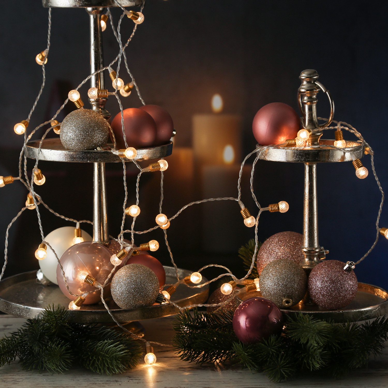 MARELIDA LED-Lichterkette Vintage 180 Mini Kristall Kugeln 8 Funkt. 18m Weihnachtslichterkette, 180-flammig