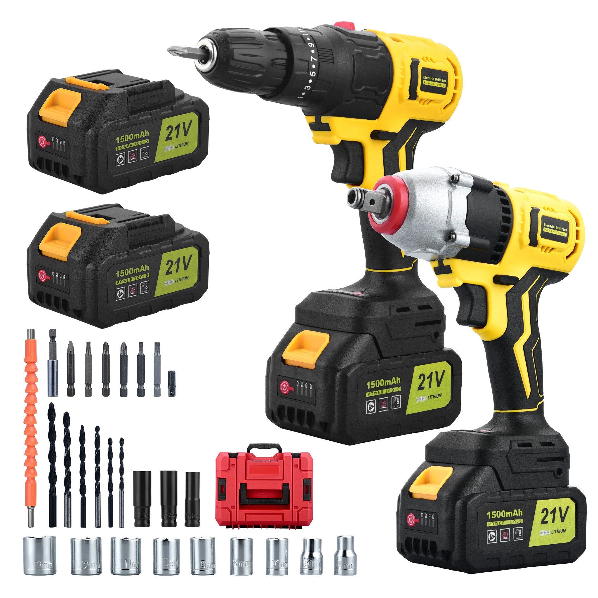 CkeyiN Akku-Schlagschrauber 400 Nm max. Akku-Bohrschrauber Schlagschrauber Set mit 3Ah Akku, 2800,00 U/min, (27-tlg), 25+3 Drehmomentstufen 10mm Bohrfutter mit LED Licht für Reparatur