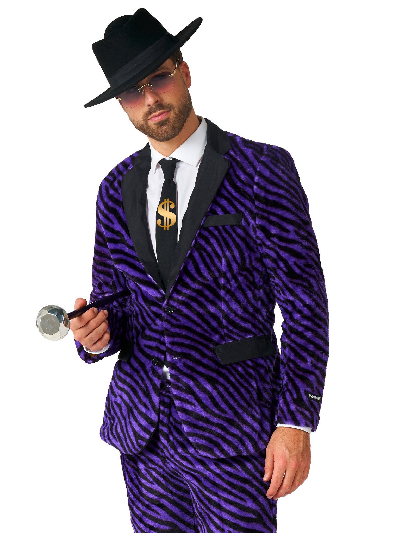 SuitMeister Partyanzug SuitMeister Purple Pimp Anzug - Karneval Kostüm, 70er Jahre Anzug aus flauschigem Stoff
