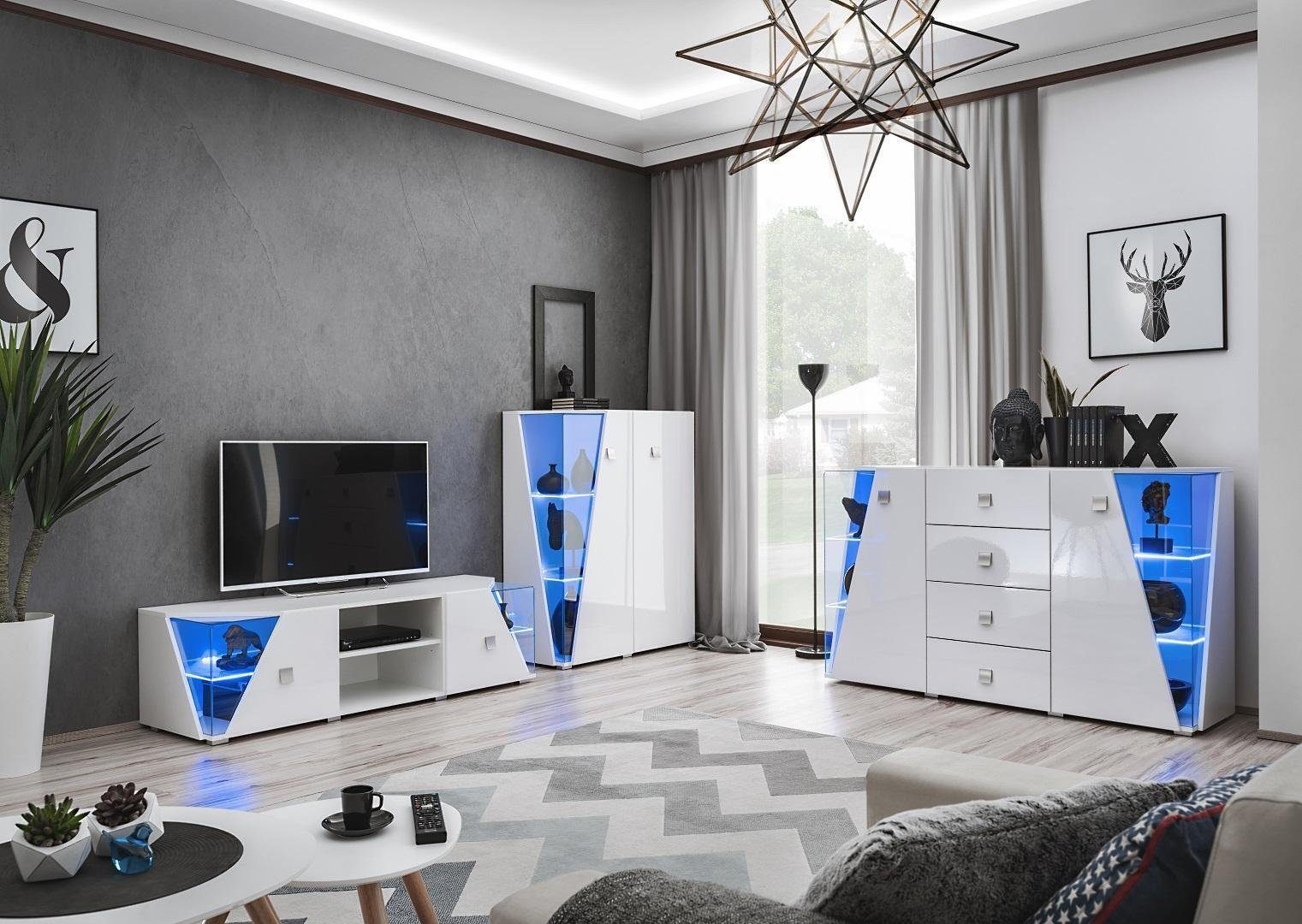 (3-St., TV-Ständer/Vitrine/Kommode), Wohnzimmer Modern Garnitur, Made Wohnwand JVmoebel Design TV-Ständer Set Wohnzimmer-Set Europa Luxus in