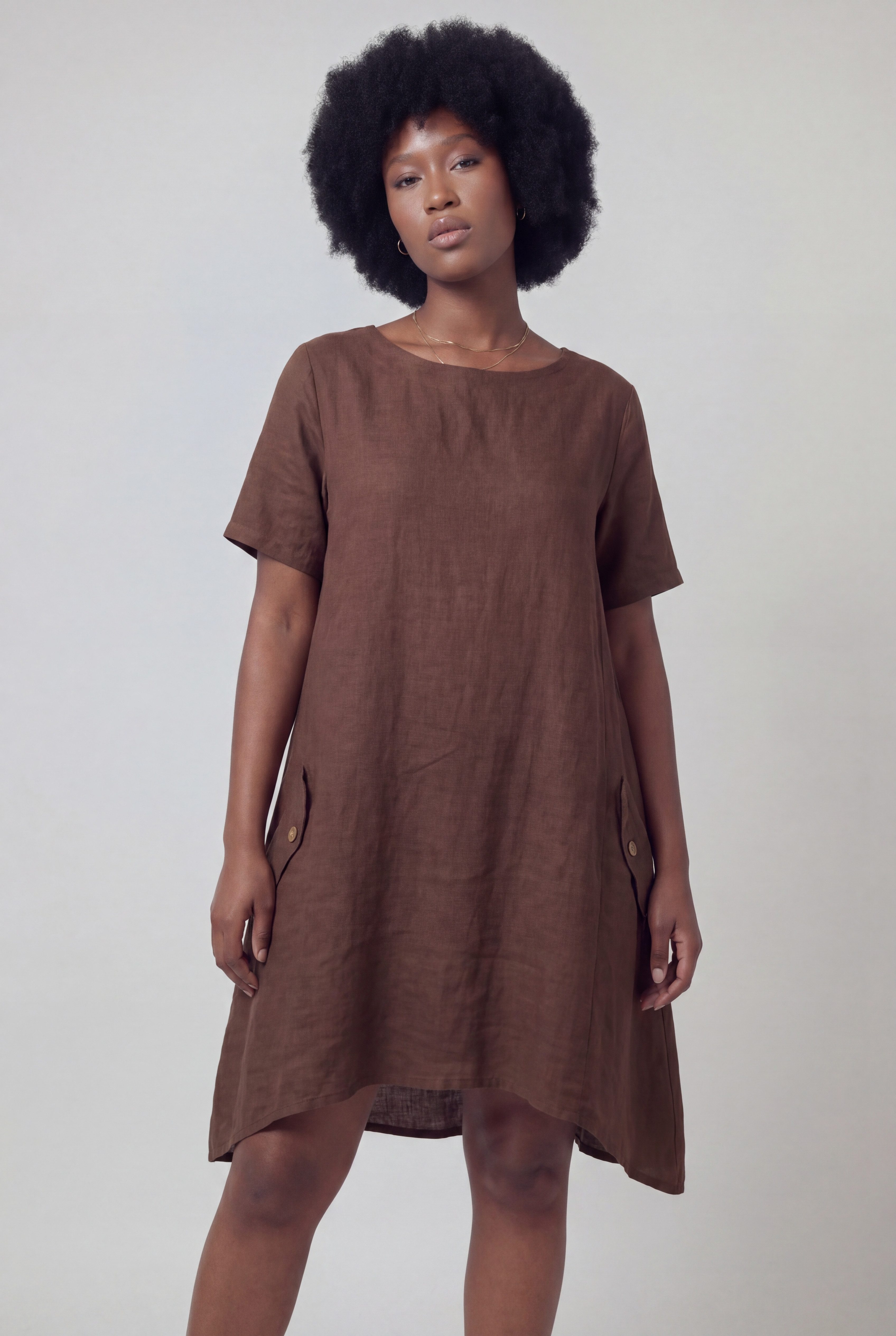 YC Fashion & Style Tunika Leinenkleid – luftiges Oversized Tunika-Kleid – One Size 34–44 dekorative Knopfdetails