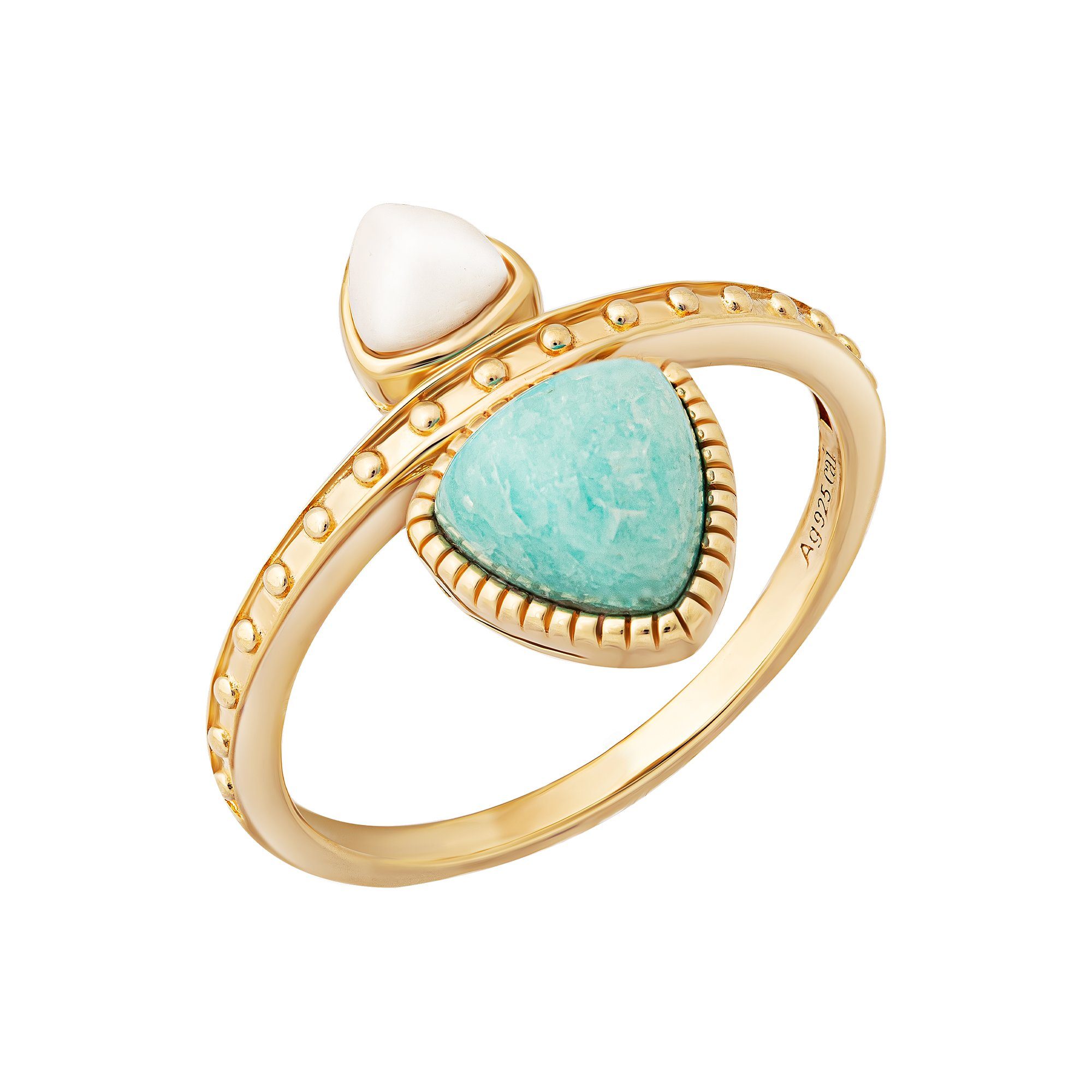 CAÏ Fingerring 925 Silber vergoldet Dreiecke Amazonit & weißer Achat günstig online kaufen