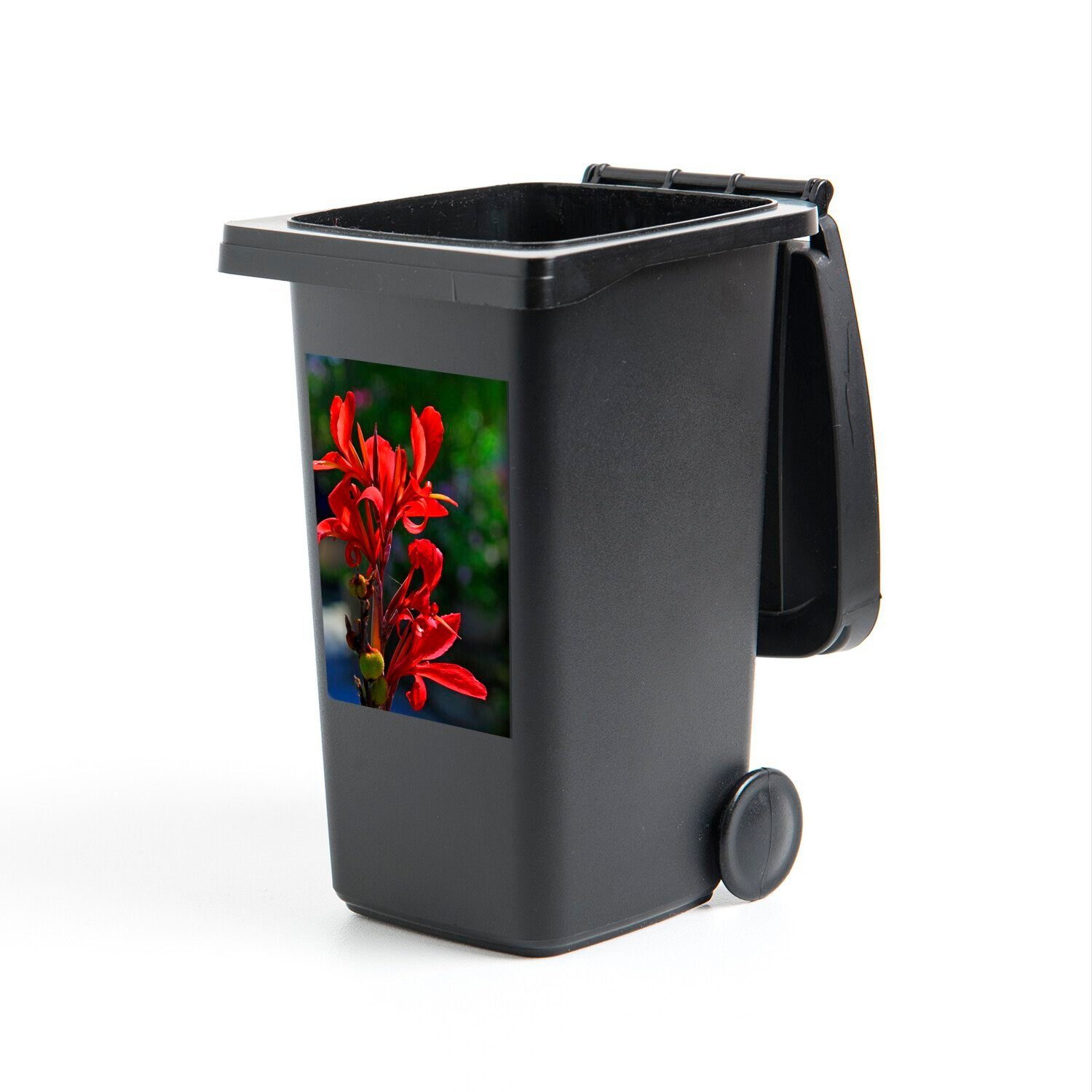 MuchoWow Wandsticker Eine leuchtend rote Canna-Blüte (1 St), Mülleimer-aufkleber, Mülltonne, Sticker, Container, Abfalbehälter