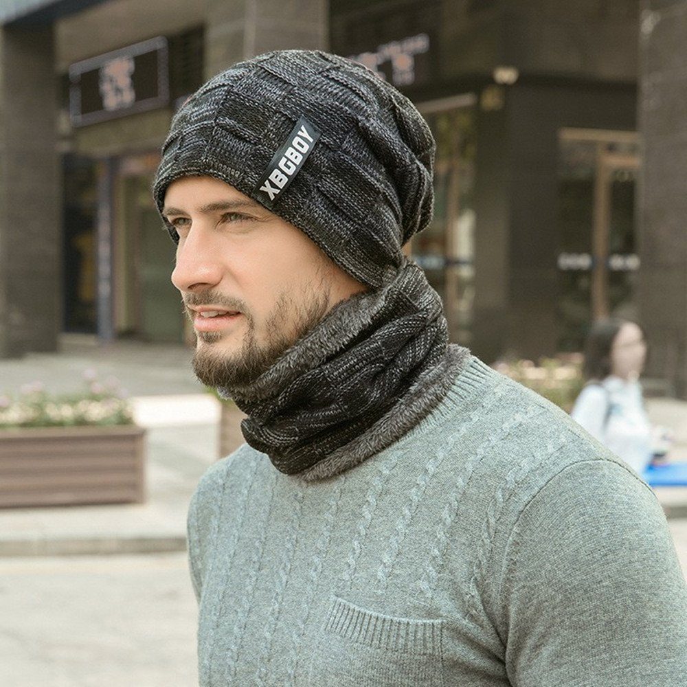 XDeer Mütze Mütze,für und Fleecefutter,Einheitsgröße schwarz Wintermütze-Schal Damen Strickmütze,Wärme Herren Beanie Set,Schlauchschal & Schal mit