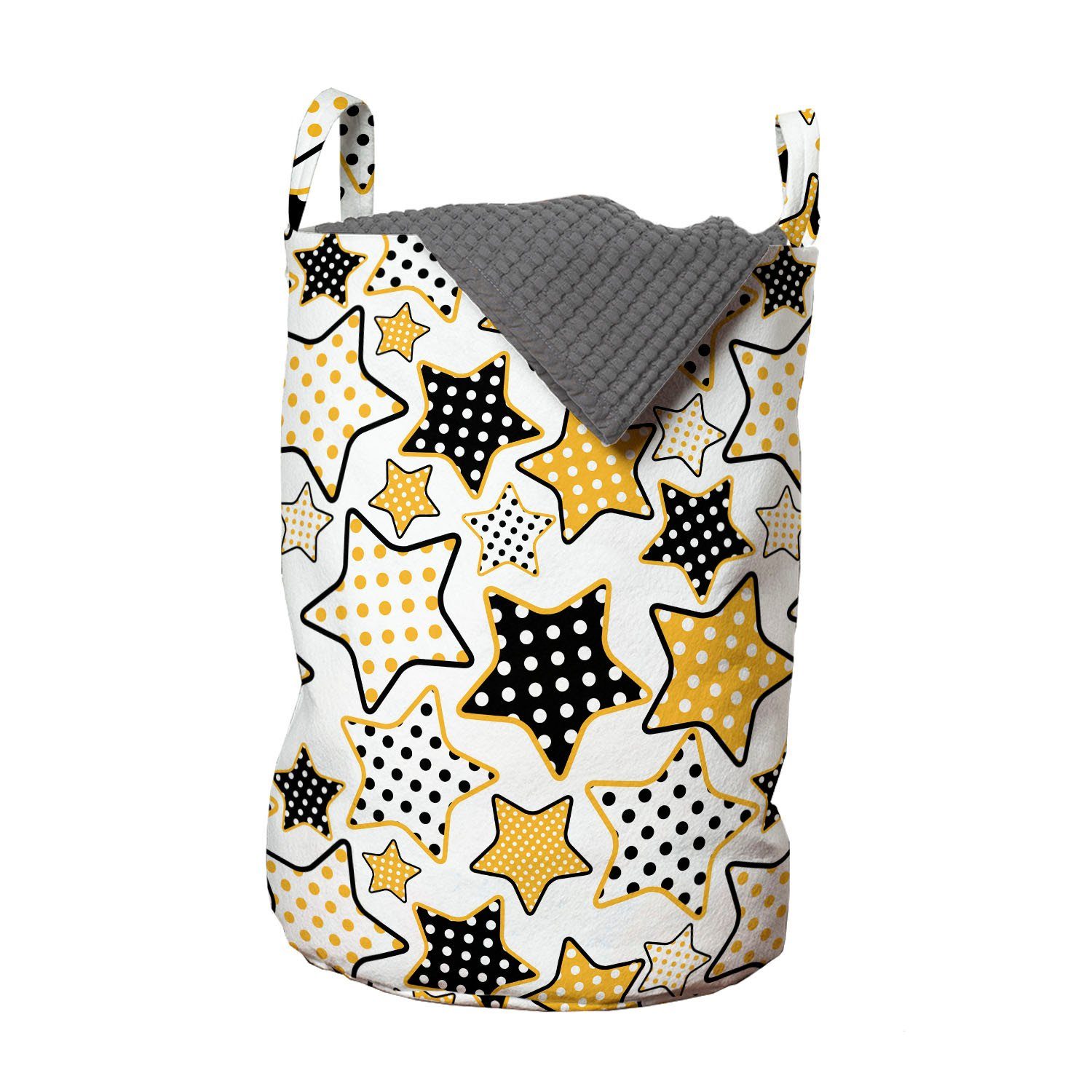 Abakuhaus Wäschesäckchen Wäschekorb mit Griffen Kordelzugverschluss für Waschsalons, Gelb Retro Polka punktierte Sterne