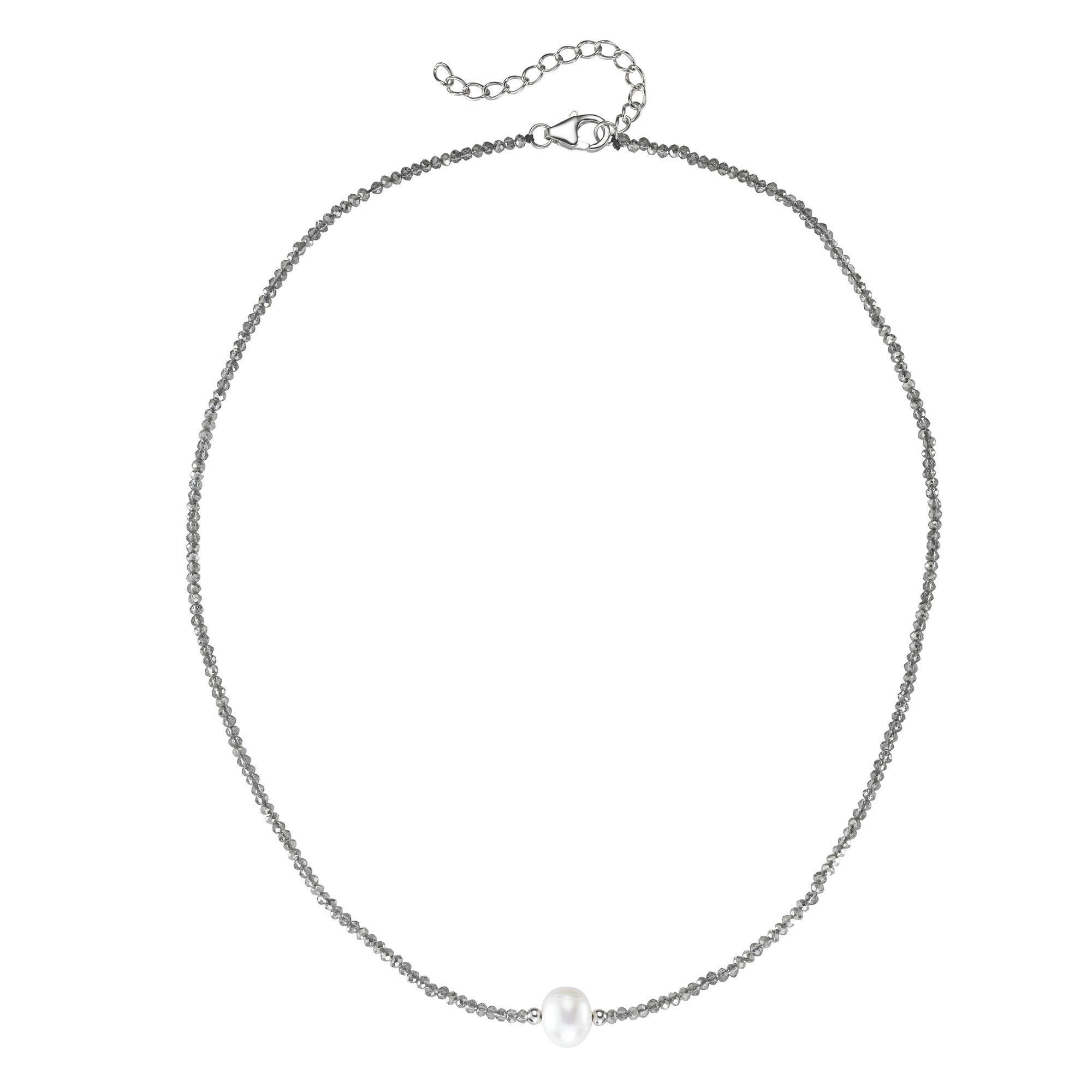 Smart Jewel Collier mit Stein-Kugeln + Muschelkern-Perle, Silber 925
