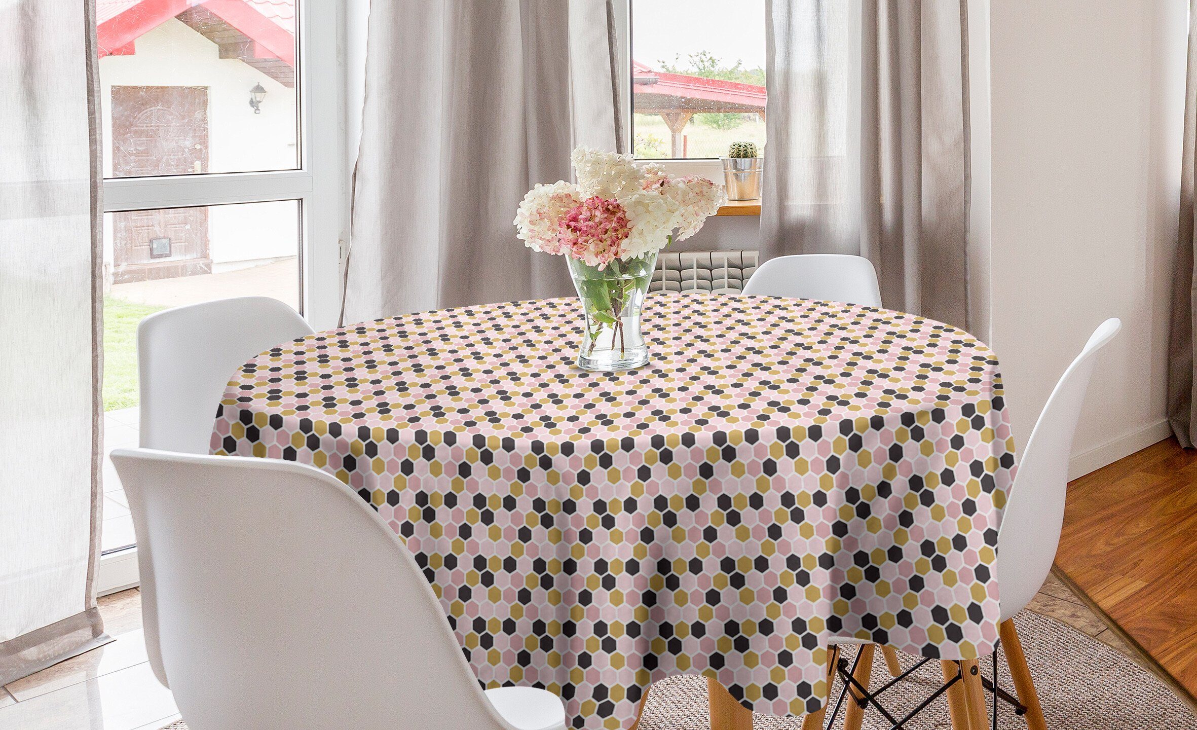 Tischdecke für Moderne Bienenwabe Esszimmer Abdeckung Dekoration, Kreis Küche geometrische Abakuhaus Tischdecke Stil
