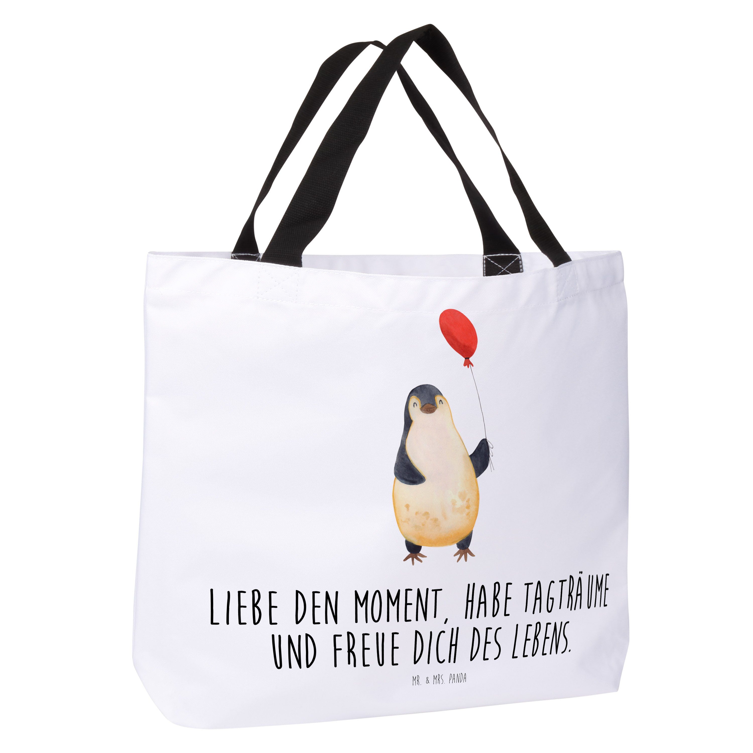 Mr. & Mrs. Panda Shopper - - fröhlich, Tragebeutel, Luftballon Kirmes, Geschenk, Weiß (1-tlg) Pinguin