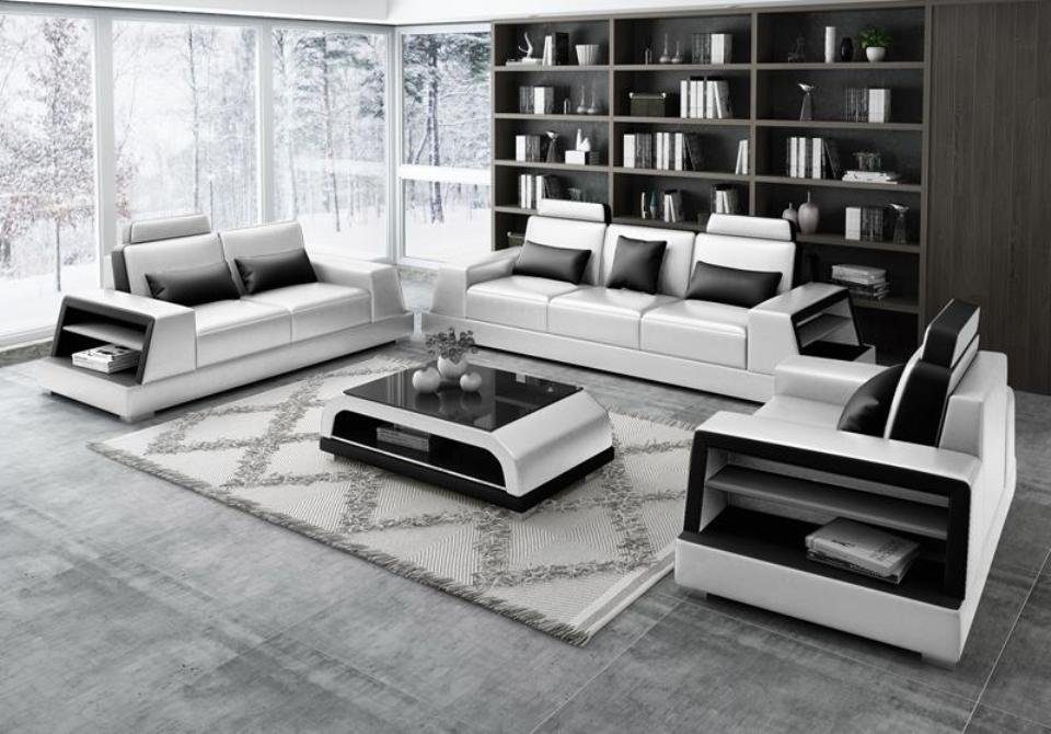Beige-braune 3+2+1 Moderne Ledersofa Sofa Wohnlandschaft Neu, JVmoebel Made Europe in