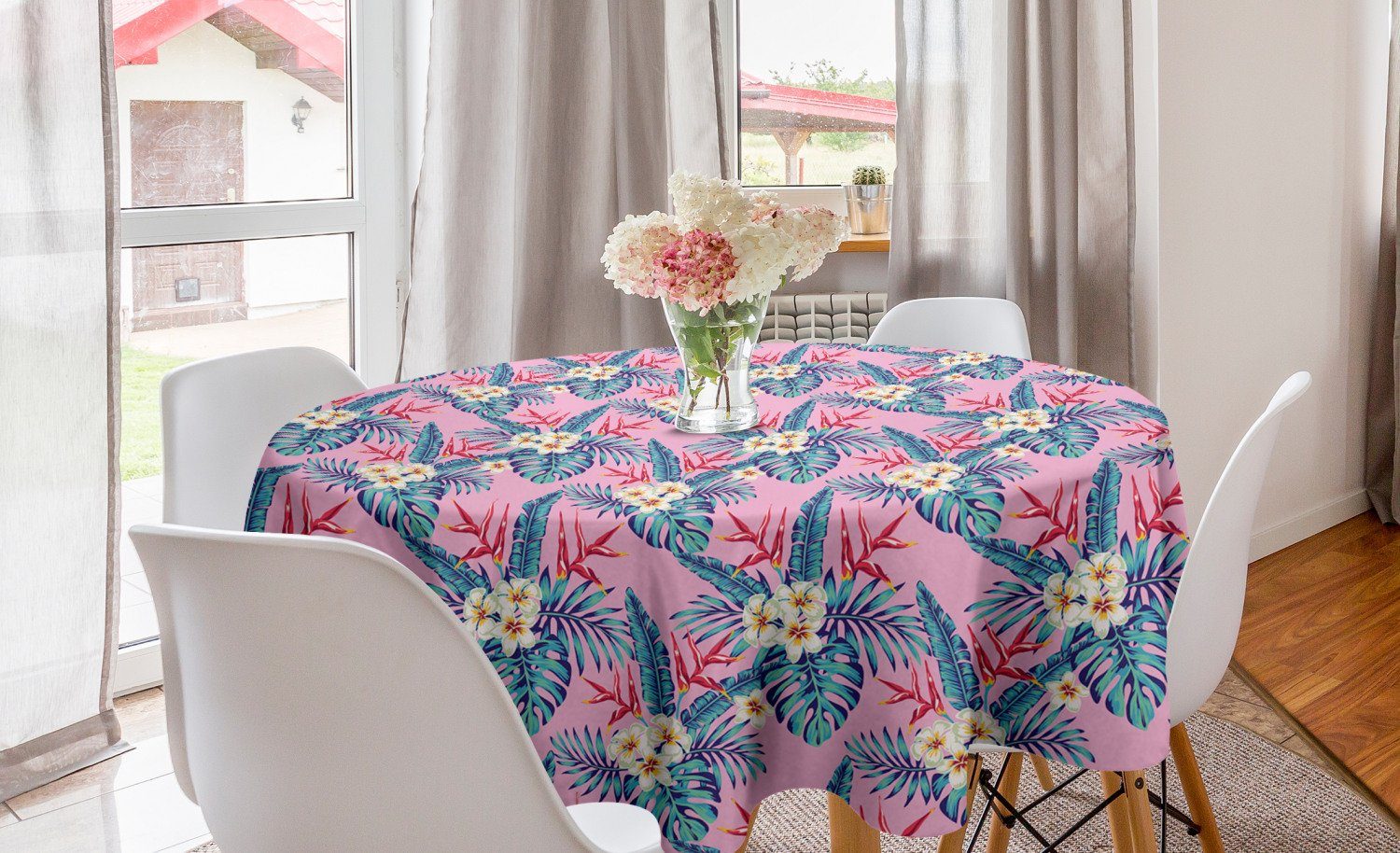 Abakuhaus Tischdecke Kreis Tischdecke Abdeckung für Esszimmer Küche Dekoration, Hibiskus Abstrakte tropische Blumen