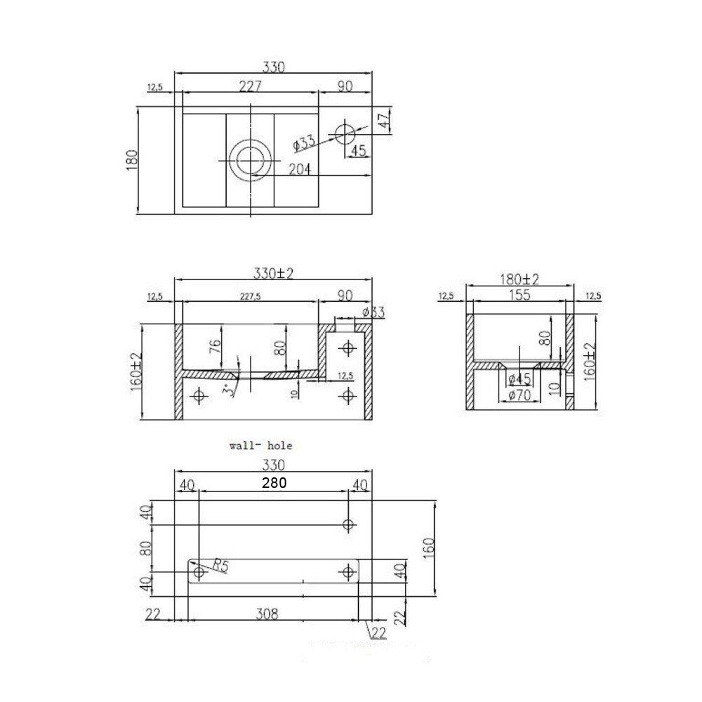 Aloni Waschbecken 425SR (einzel, 1-St), Solid Surface Waschbecken + Handtuchhalterung Hahnloch Rechts