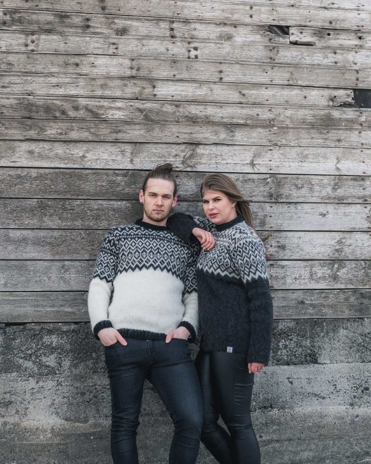KIDKA Wollpullover Isländischer Pullover - Norwegerpullover für Damen / Herren - weiß - aus rauer isländischer Wolle