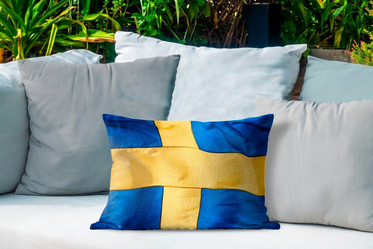 Dekokissen von Flagge Schweden, Polyester, Dekokissenbezug, Outdoor-Dekorationskissen, Nahaufnahme MuchoWow Kissenhülle der