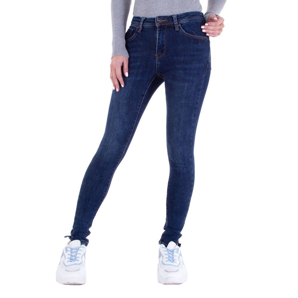 Skinny-fit-Jeans Freizeit Jeans in Skinny Dunkelblau Damen Jeansstoff Stretch Ital-Design