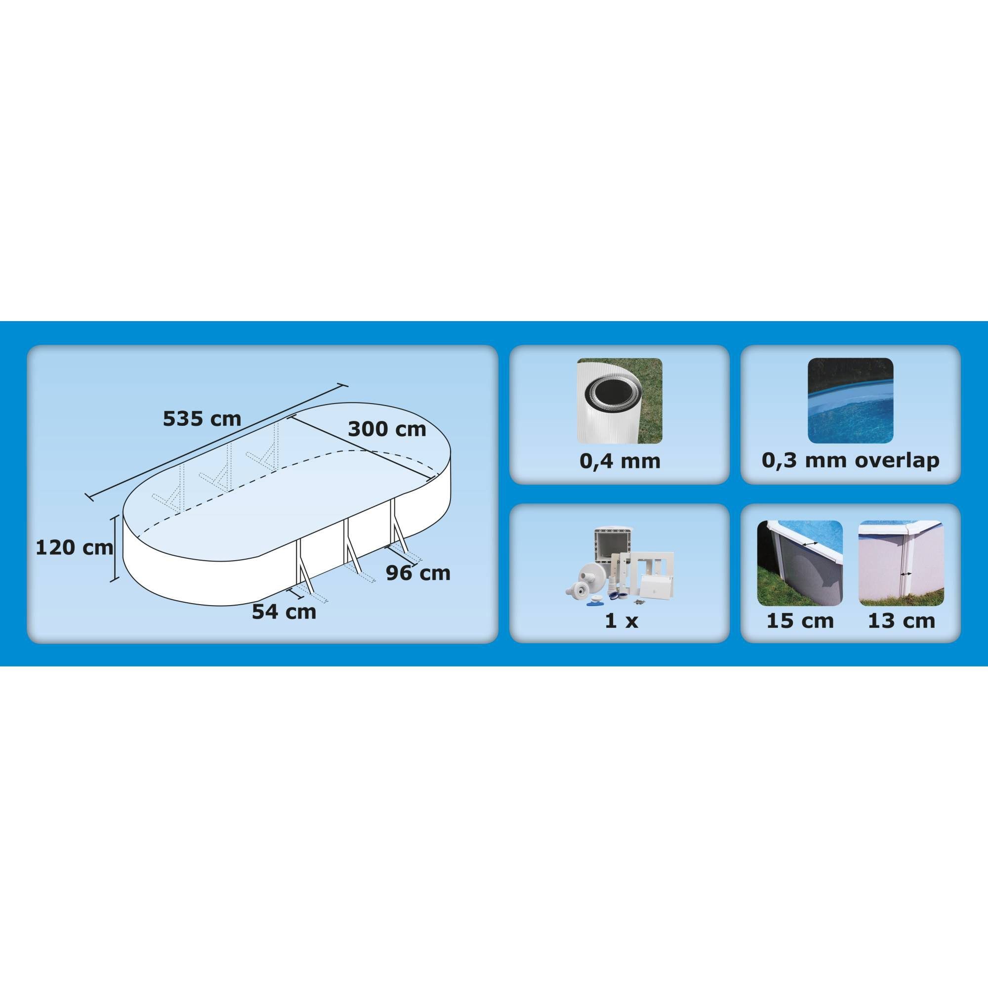 Planet Pool Ovalpool Stahlwandpool ovalform Classic 535x300x120 cm, Sta (Einzelbecken, 1-tlg), verzinkte Stahlwand