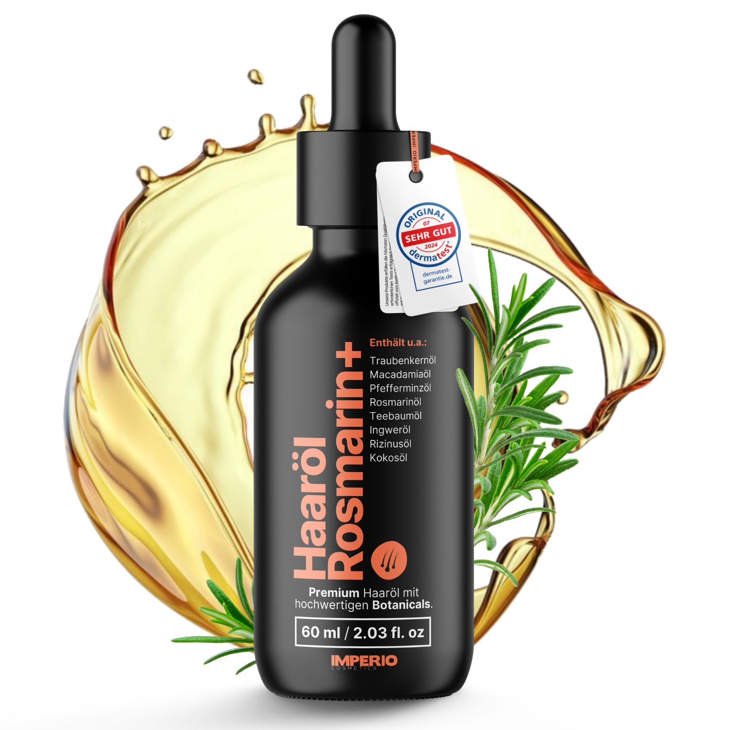 IMPERIO Haaröl Rosmarinöl Haare 60ml - Haaröl zur Haarpflege & gegen Haarausfall, Haaröl Rosmarin+ mit pflanzlichen Ölen; ohne Silikone und Parabene