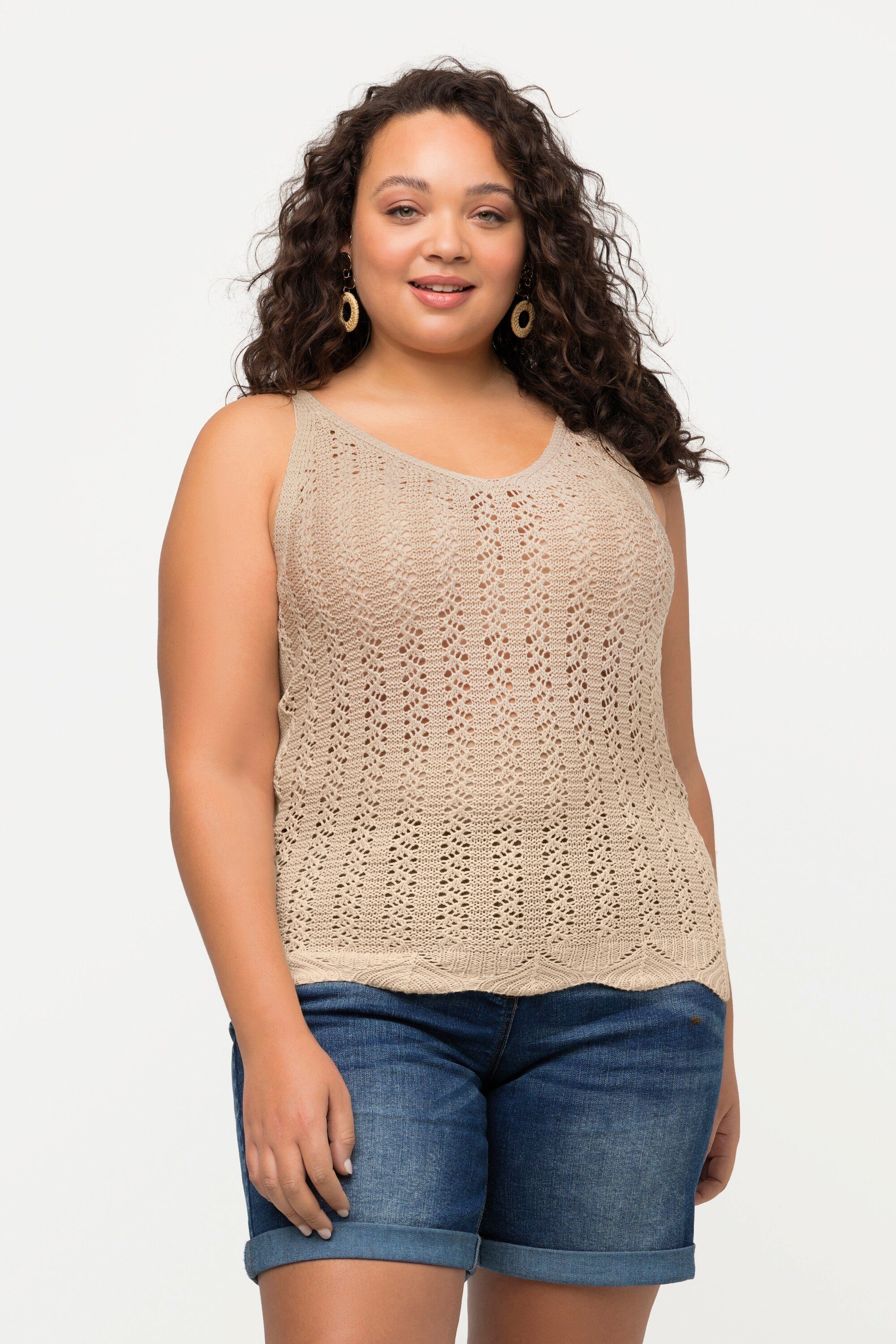 Ulla Popken Strickpullover Häkeltop V-Ausschnitt Spaghettiträger günstig online kaufen
