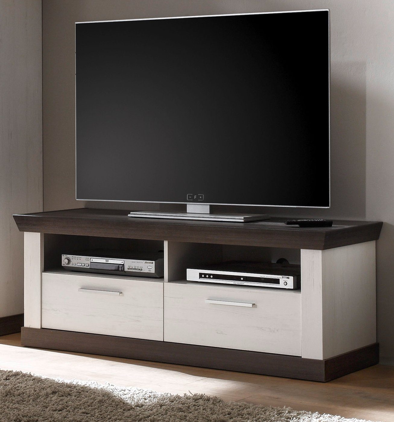 IMV Lowboard Corela (TV Unterschrank in Pinie weiß Landhaus mit Wenge, 135  x 51 cm), mit Soft-Close