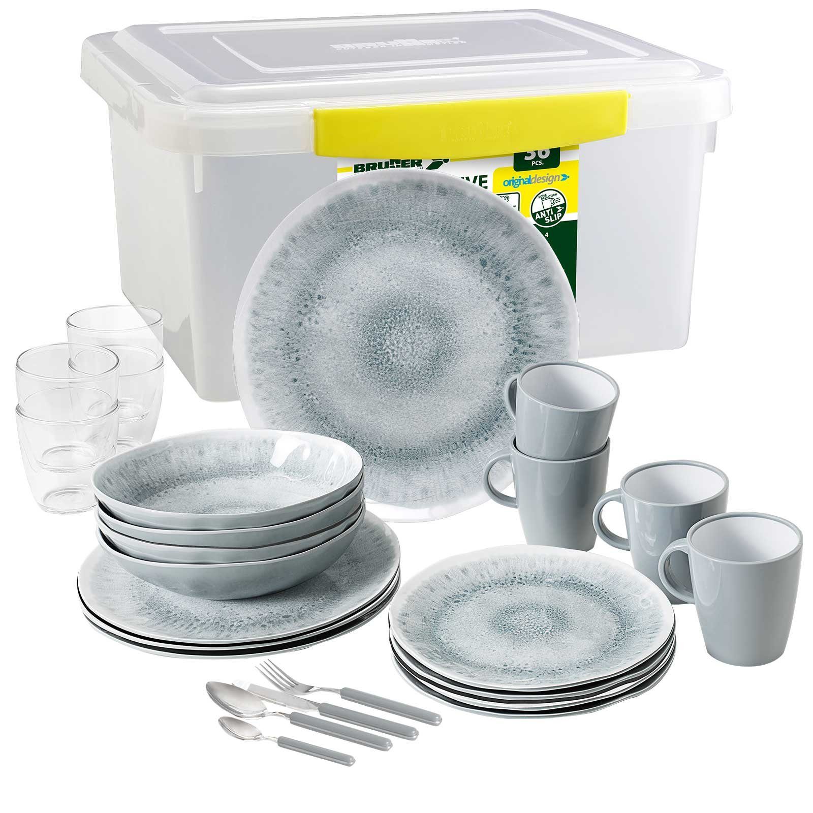 Geschirr-Set BRUNNER Camping Geschirrset PEARL (8, 12, 16, 36-Teile) Rutschfest