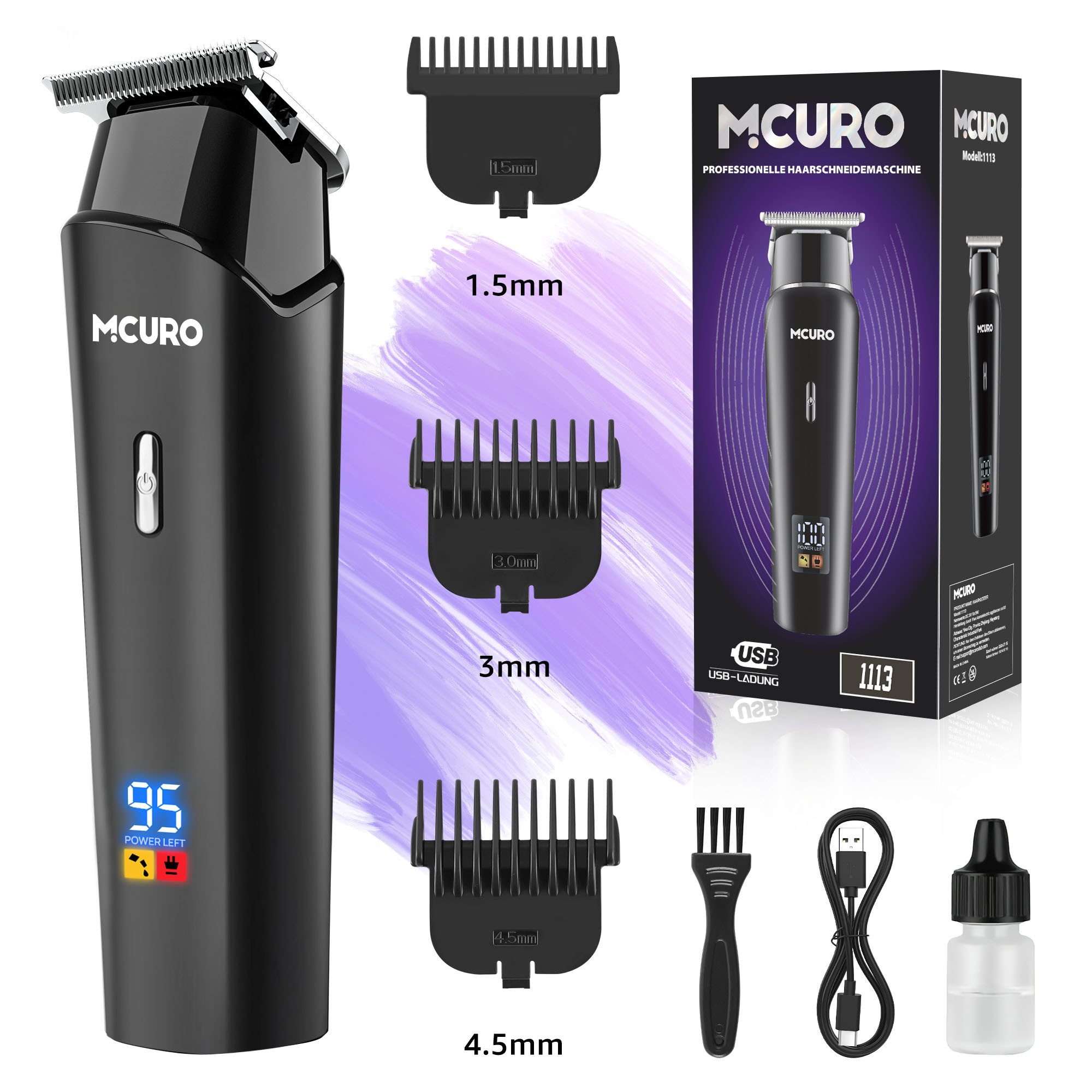 MCURO Haarschneider Herren Haarschneidemaschine Profi, Bartschneider, Haartrimmer USB-C Schnurlos LCD Anzeige
