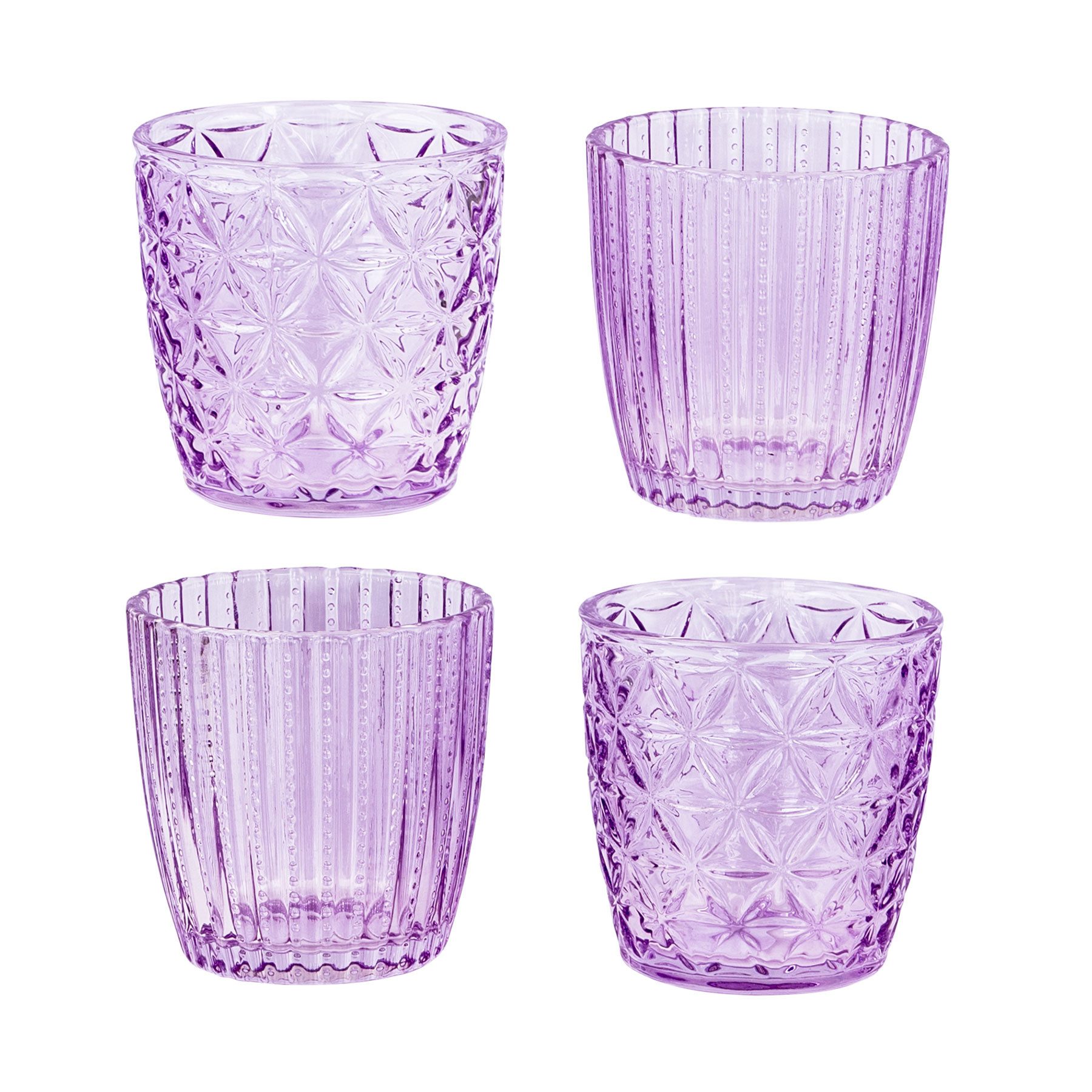 Levandeo® Teelichthalter, 4er Set Windlicht Lila Glas Teelichthalter Violett Tischdeko Kerzen