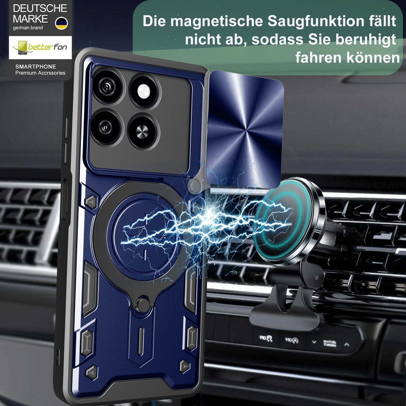 betterfon Handyhülle für ZTE Blade Hülle mit Slide Kameraschutz Ringhalter, Outdoorhülle mit Ringhalter Smartstand und Silikonkern – Bild 3 von 5