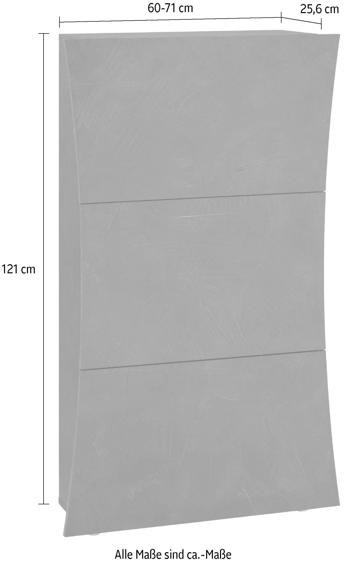 Schuhschrank Tiefe in Arona 3 aus 71 Weiß-Hochglanz möbelando mit Moderner cm, Höhe Klappen. cm, Schuhschrank cm 121,5 26,6 Breite Spanplatte