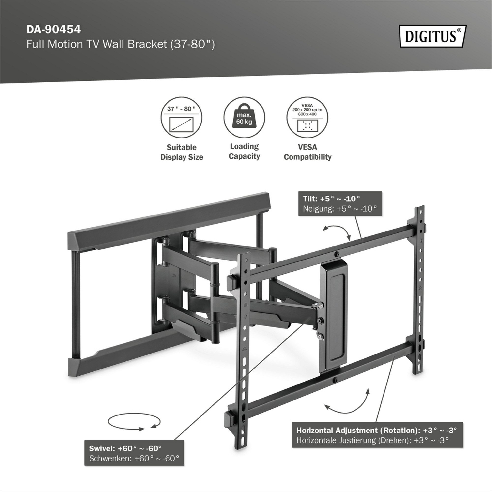 Digitus Wandhalterung Digitus Full Motion TV-Wandhalterung 37" - 80"