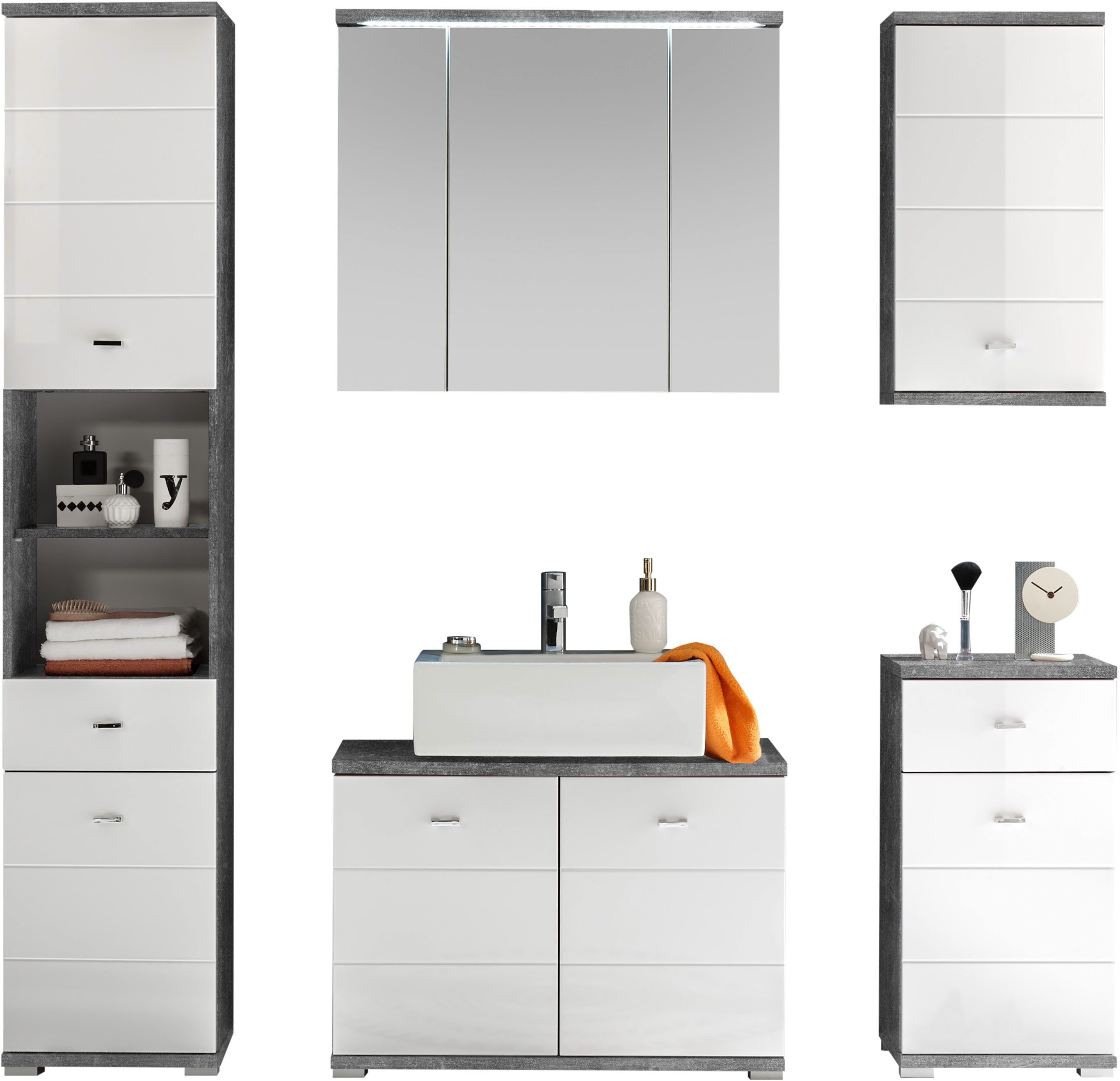 BASIC by Balculina Badmöbel-Set Pool, (5-St), Breite 156 cm,Badezimmerset 5-tlg