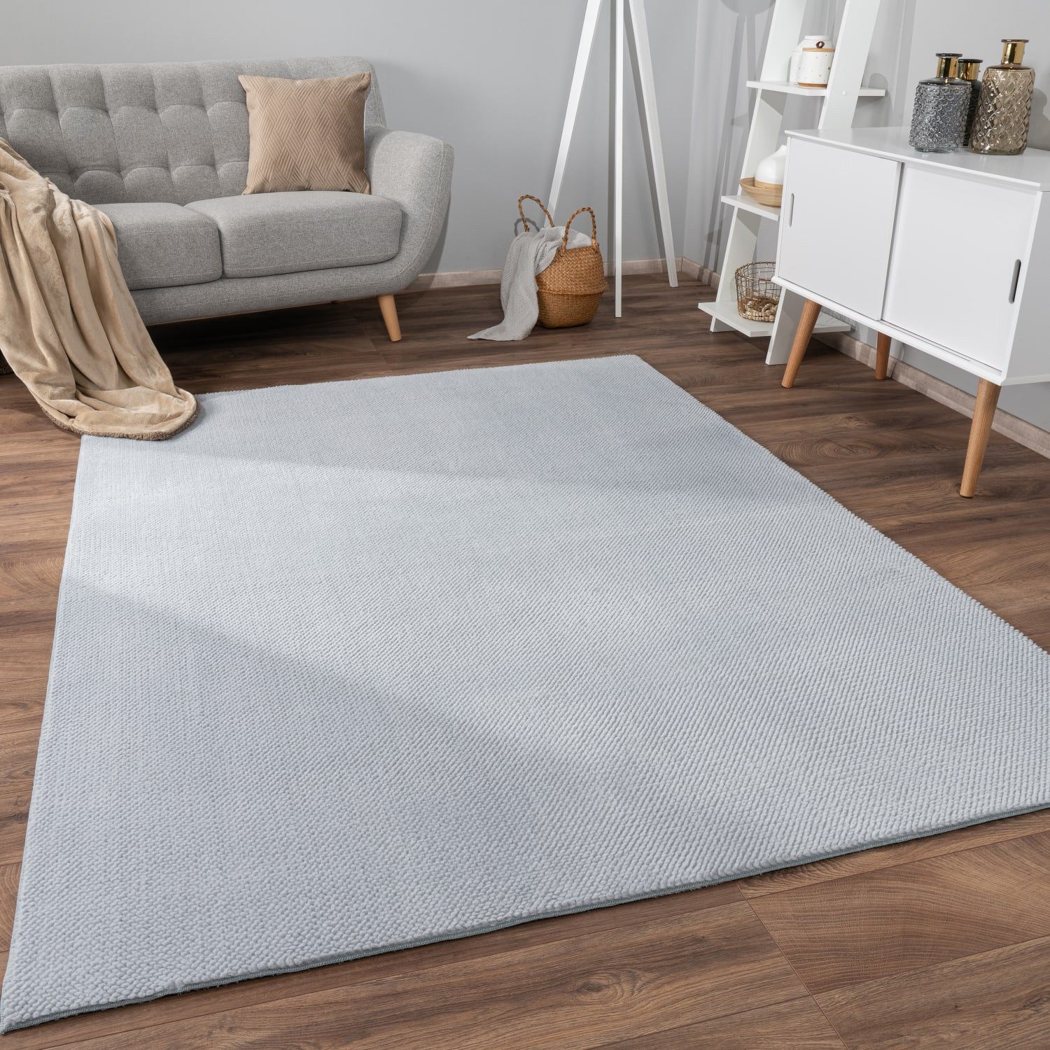 KADIMA DESIGN Teppich Unifarben Wohnzimmer schmutzabweisend Teppich Kurzflor, Rechteckig, Höhe: 16 mm, Florhöhe: 12 mm, 100% Polyester, Rechteckig, 60x100cm, Grau